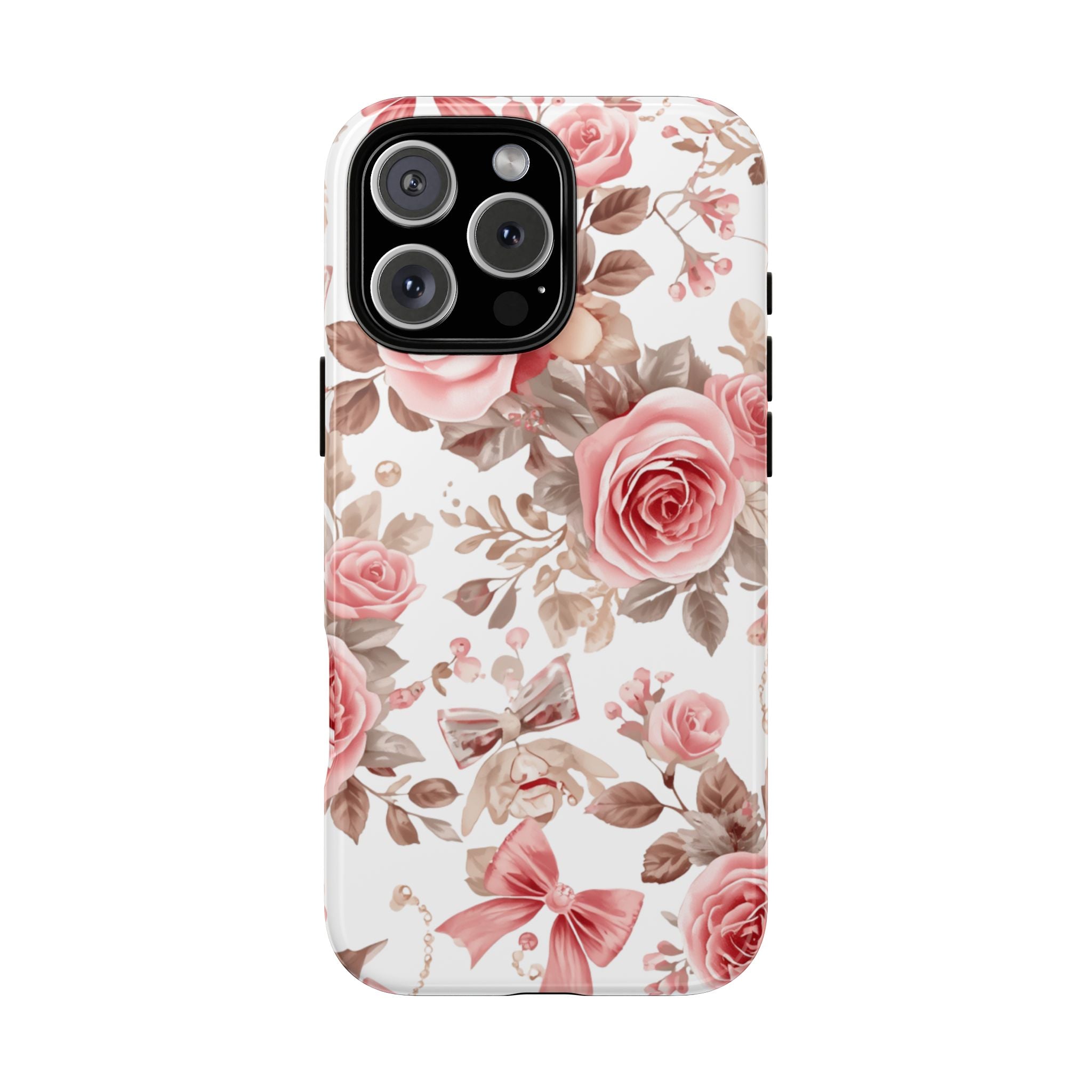 Coquette Floral Phone Case, Pink Rose Aesthetic Tough Case, Cute Vintage Floral Protective Cover for iPhone and Samsung