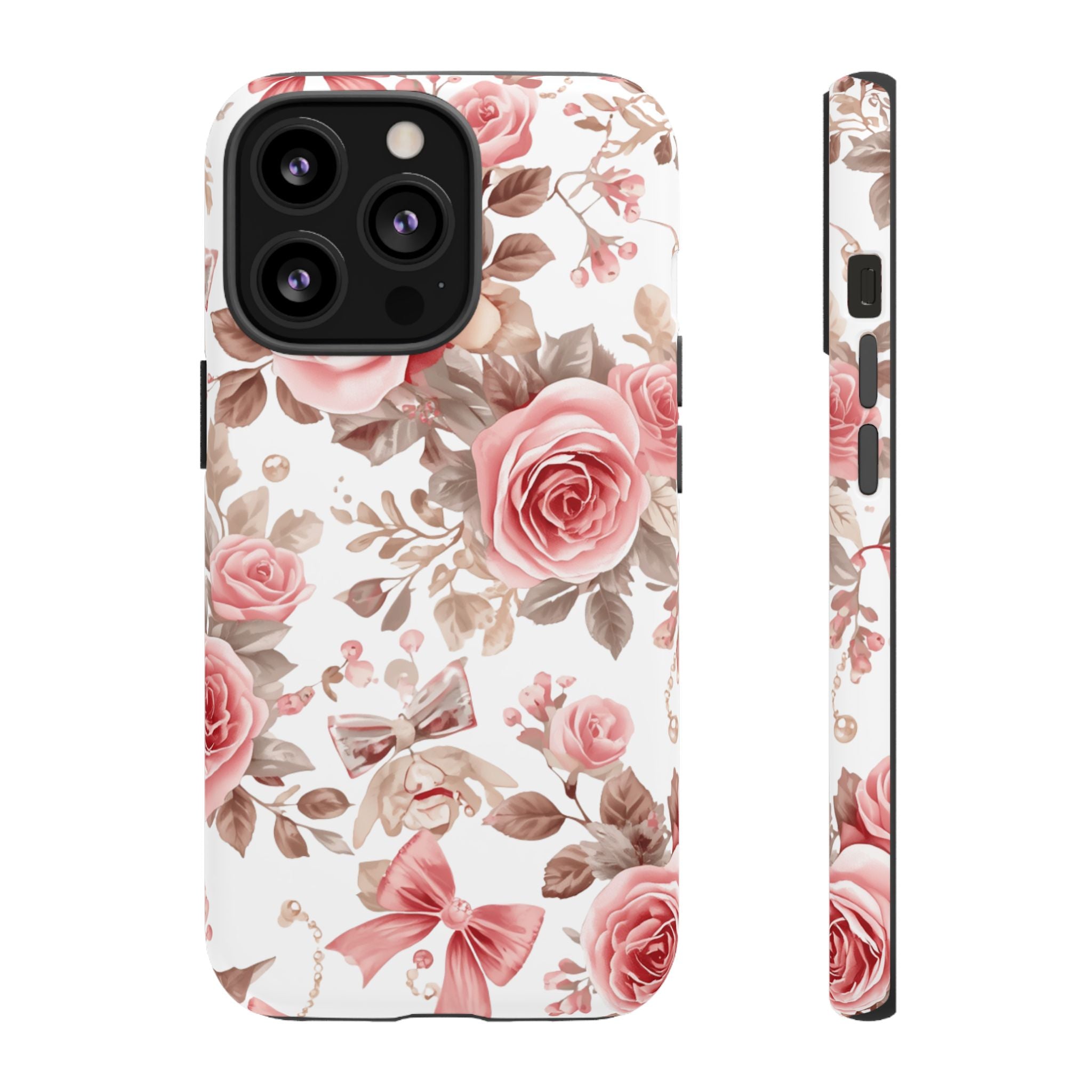 Coquette Floral Phone Case, Pink Rose Aesthetic Tough Case, Cute Vintage Floral Protective Cover for iPhone and Samsung