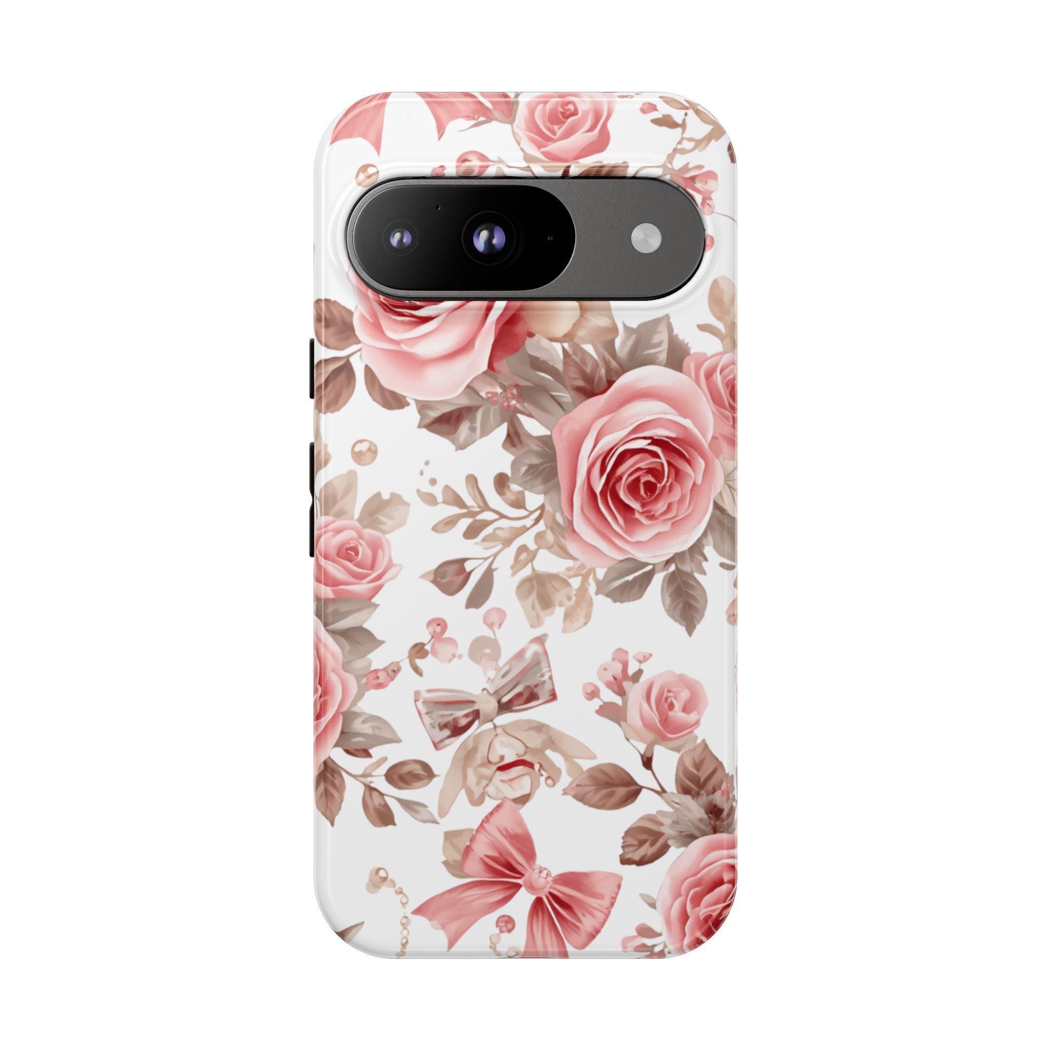 Coquette Floral Phone Case, Pink Rose Aesthetic Tough Case, Cute Vintage Floral Protective Cover for iPhone and Samsung