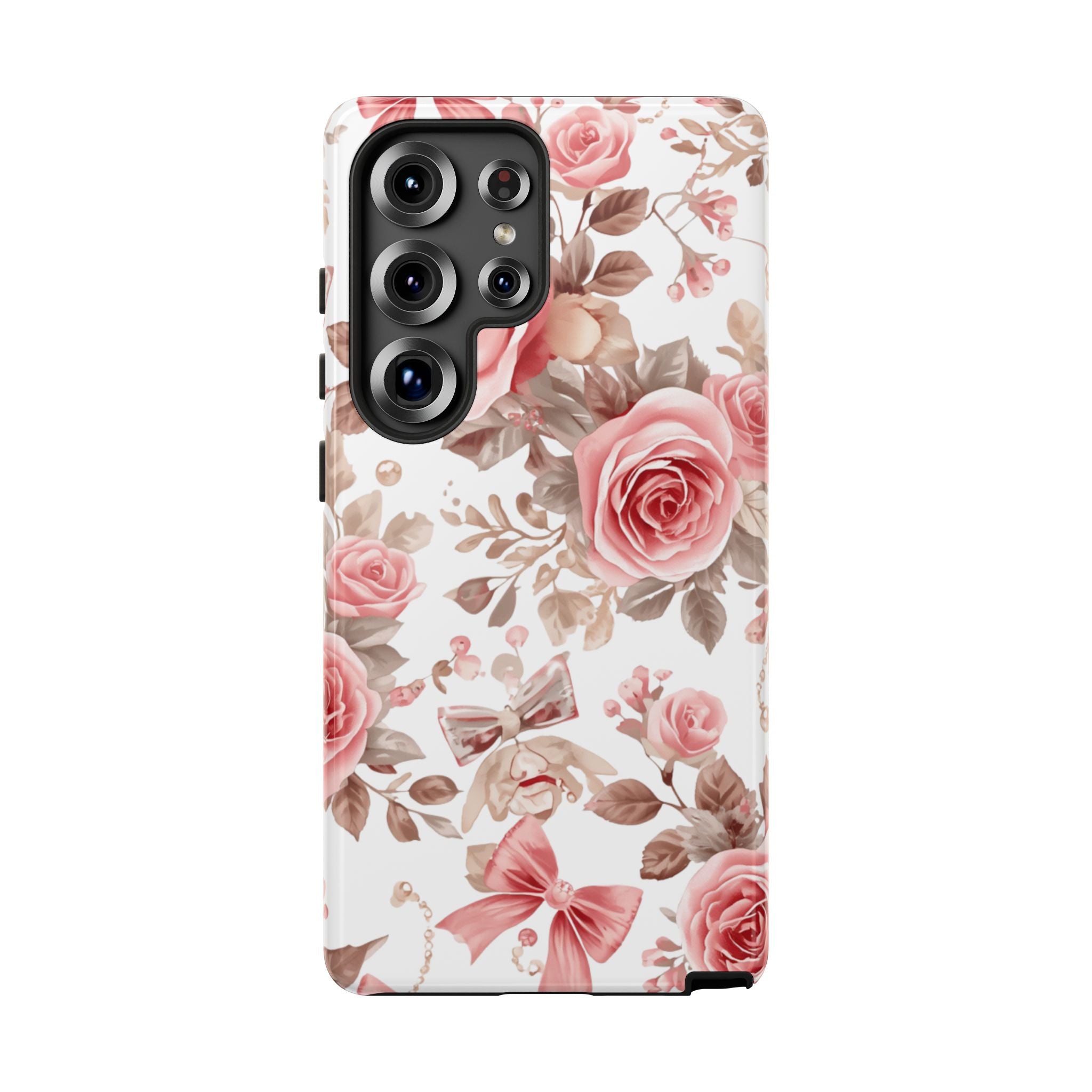 Coquette Floral Phone Case, Pink Rose Aesthetic Tough Case, Cute Vintage Floral Protective Cover for iPhone and Samsung