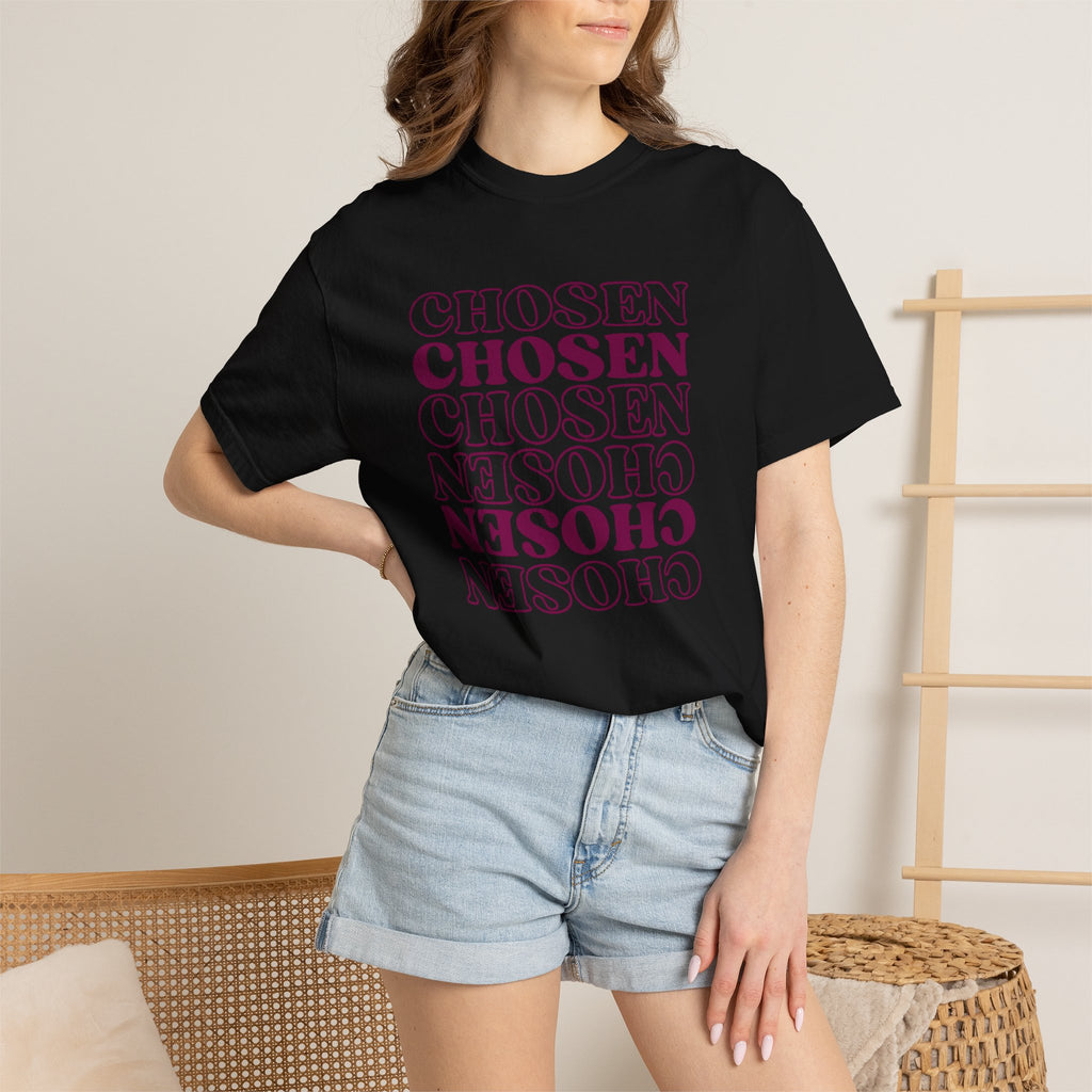 Chosen Repeating Graphic T-Shirt — Bold Mirror Text Tee