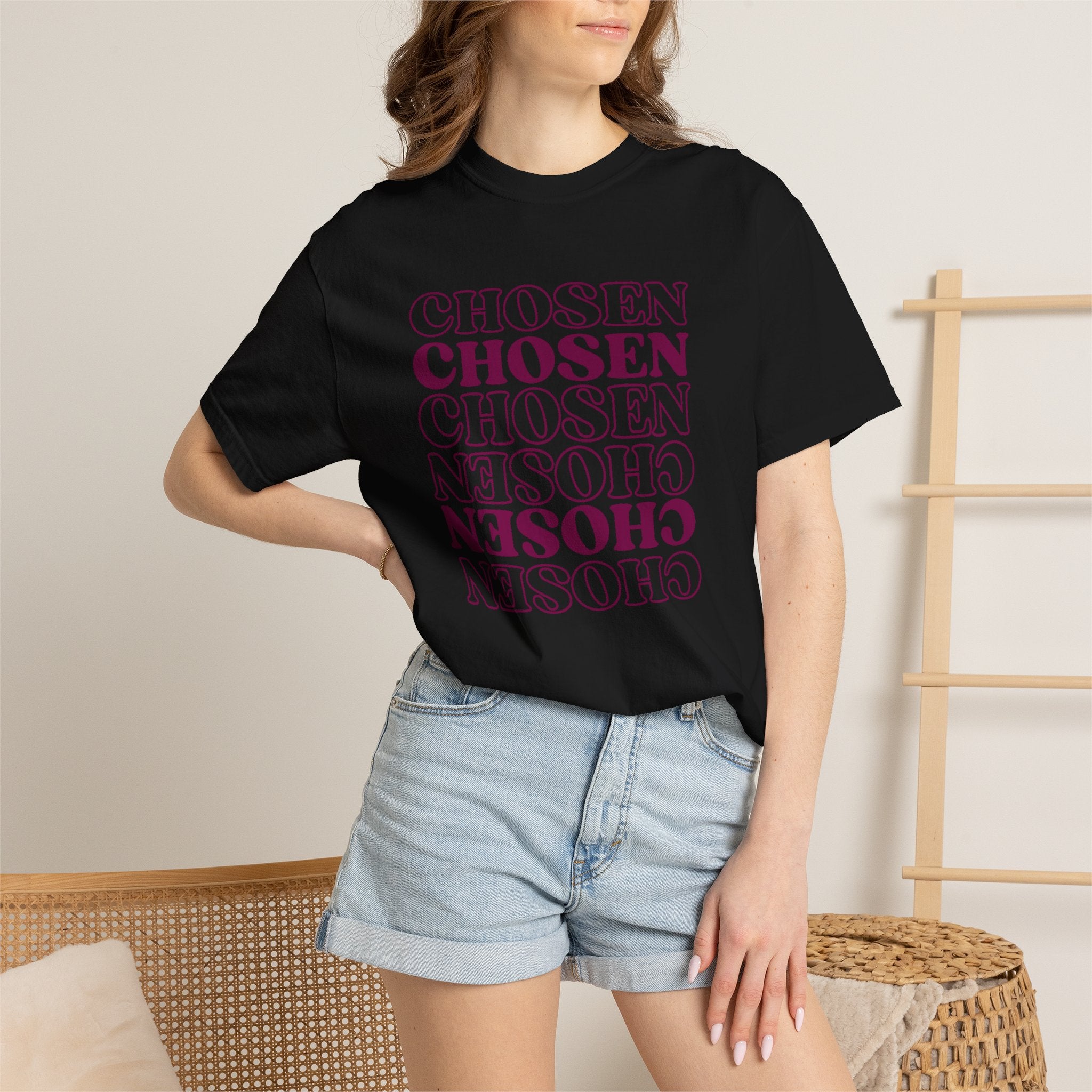Chosen Repeating Graphic T-Shirt — Bold Mirror Text Tee