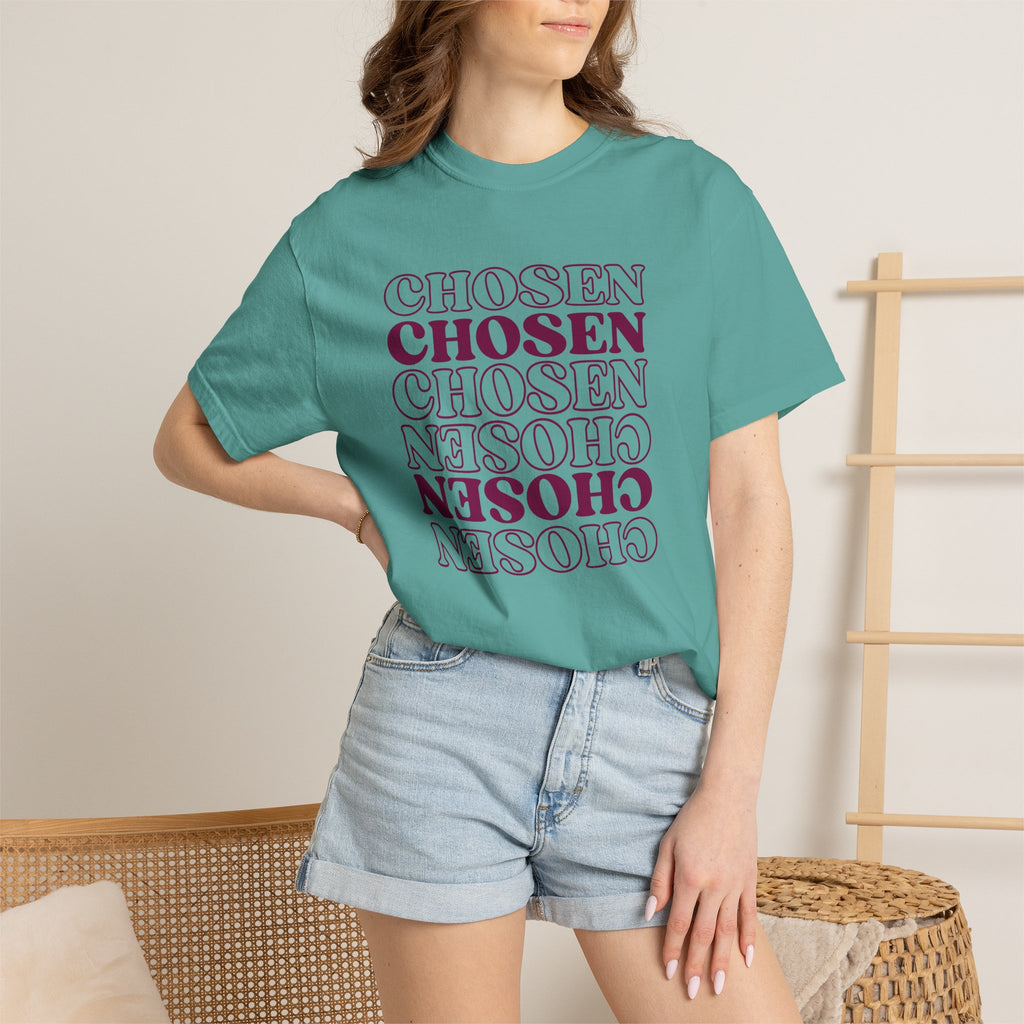 Chosen Repeating Graphic T-Shirt — Bold Mirror Text Tee