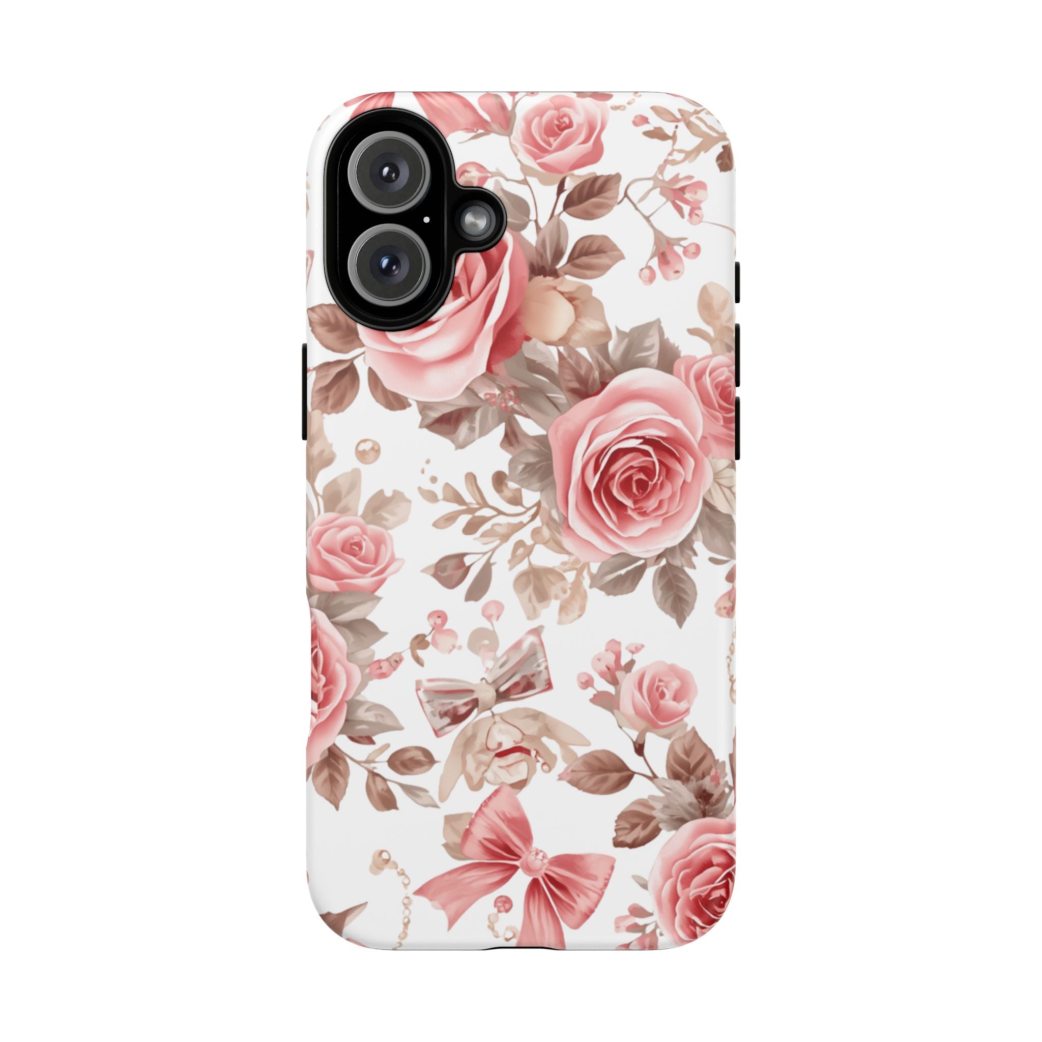 Coquette Floral Phone Case, Pink Rose Aesthetic Tough Case, Cute Vintage Floral Protective Cover for iPhone and Samsung