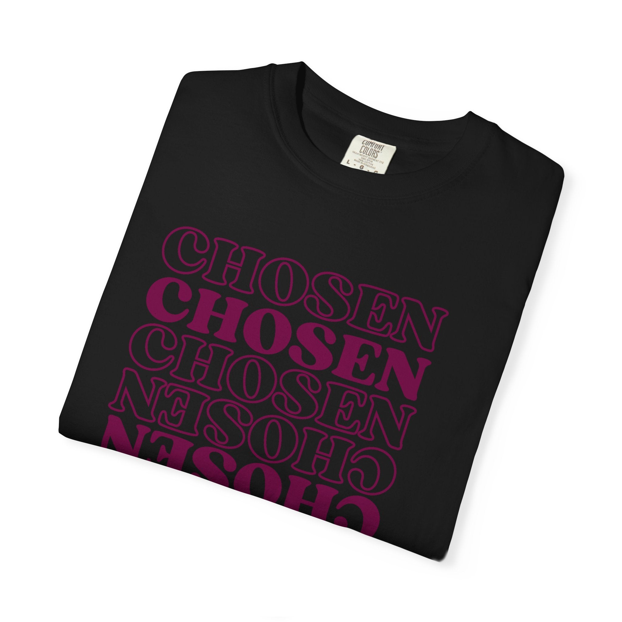Chosen Repeating Graphic T-Shirt — Bold Mirror Text Tee