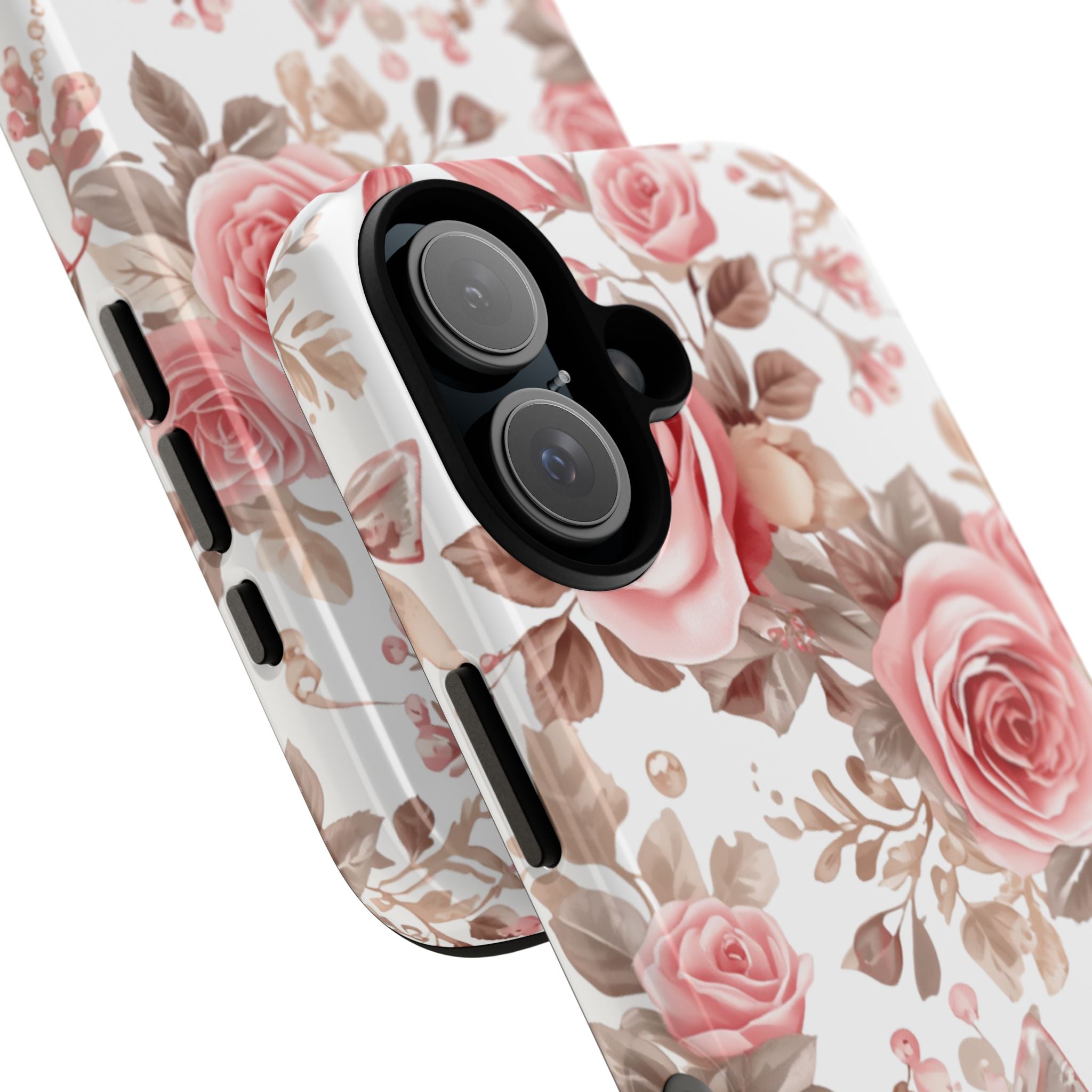Coquette Floral Phone Case, Pink Rose Aesthetic Tough Case, Cute Vintage Floral Protective Cover for iPhone and Samsung
