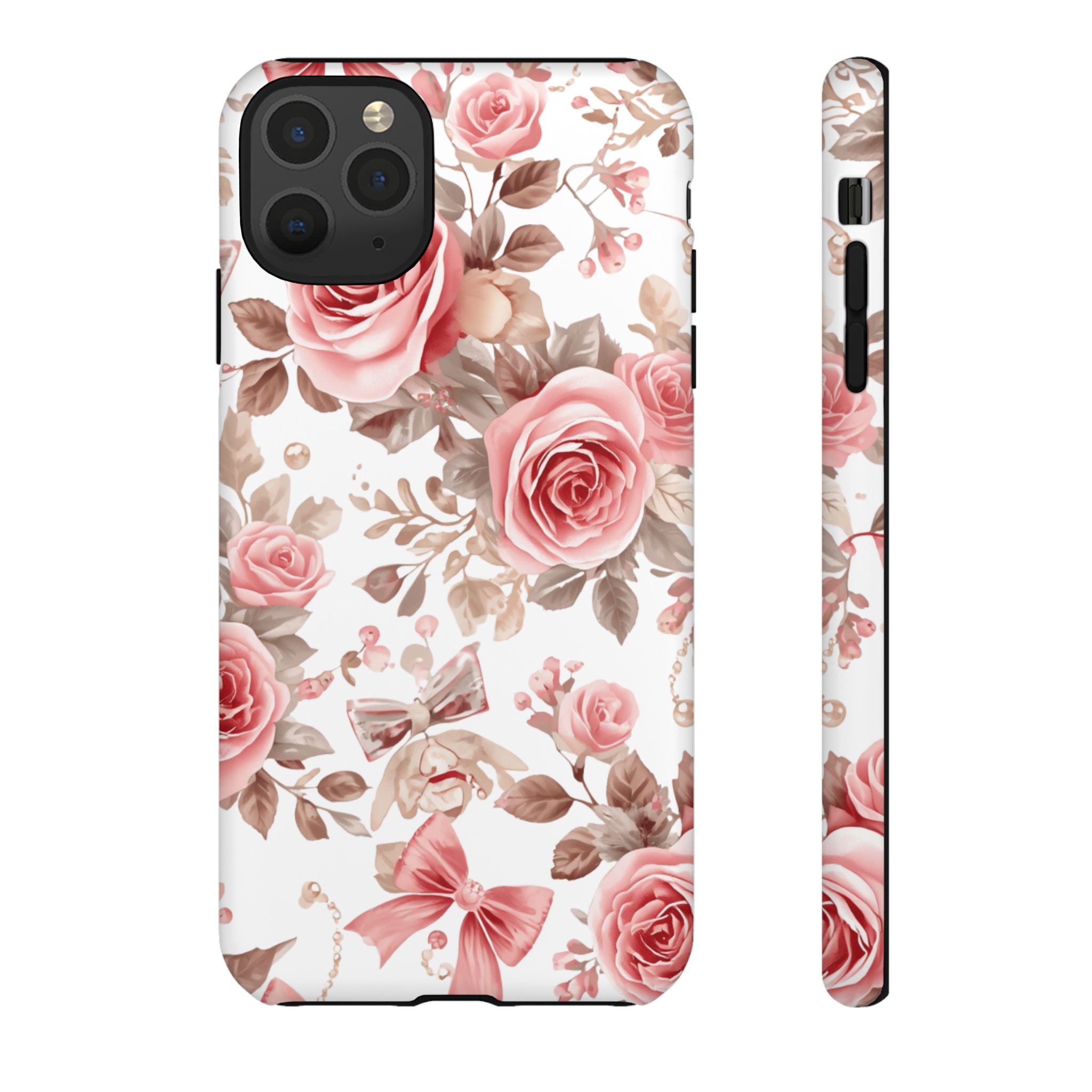 Coquette Floral Phone Case, Pink Rose Aesthetic Tough Case, Cute Vintage Floral Protective Cover for iPhone and Samsung