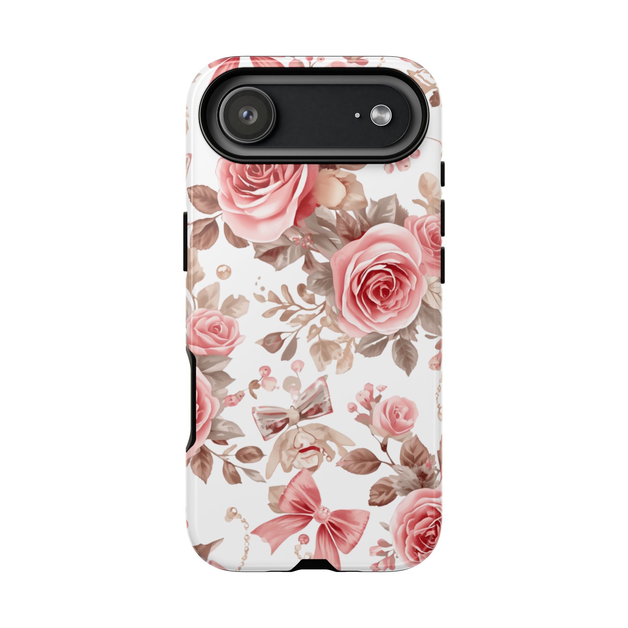 Coquette Floral Phone Case, Pink Rose Aesthetic Tough Case, Cute Vintage Floral Protective Cover for iPhone and Samsung