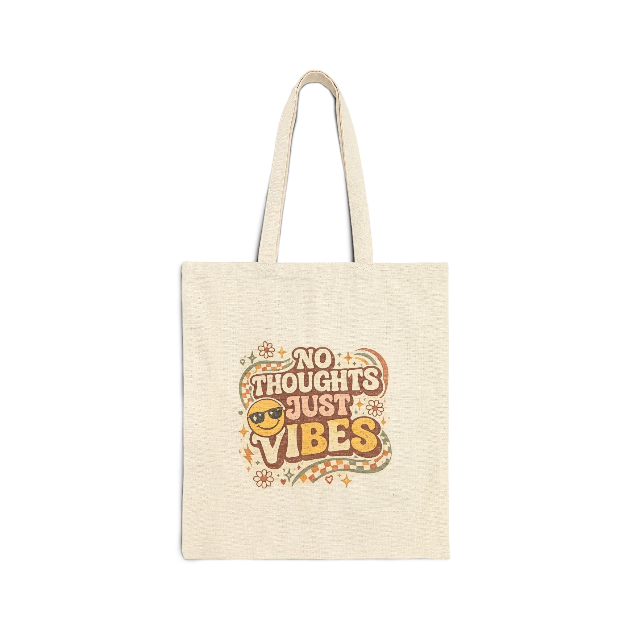 No Thoughts Just Vibes Canvas Tote Bag, Funny, Retro Aesthetic Tote bag, Groovy canvas Bag