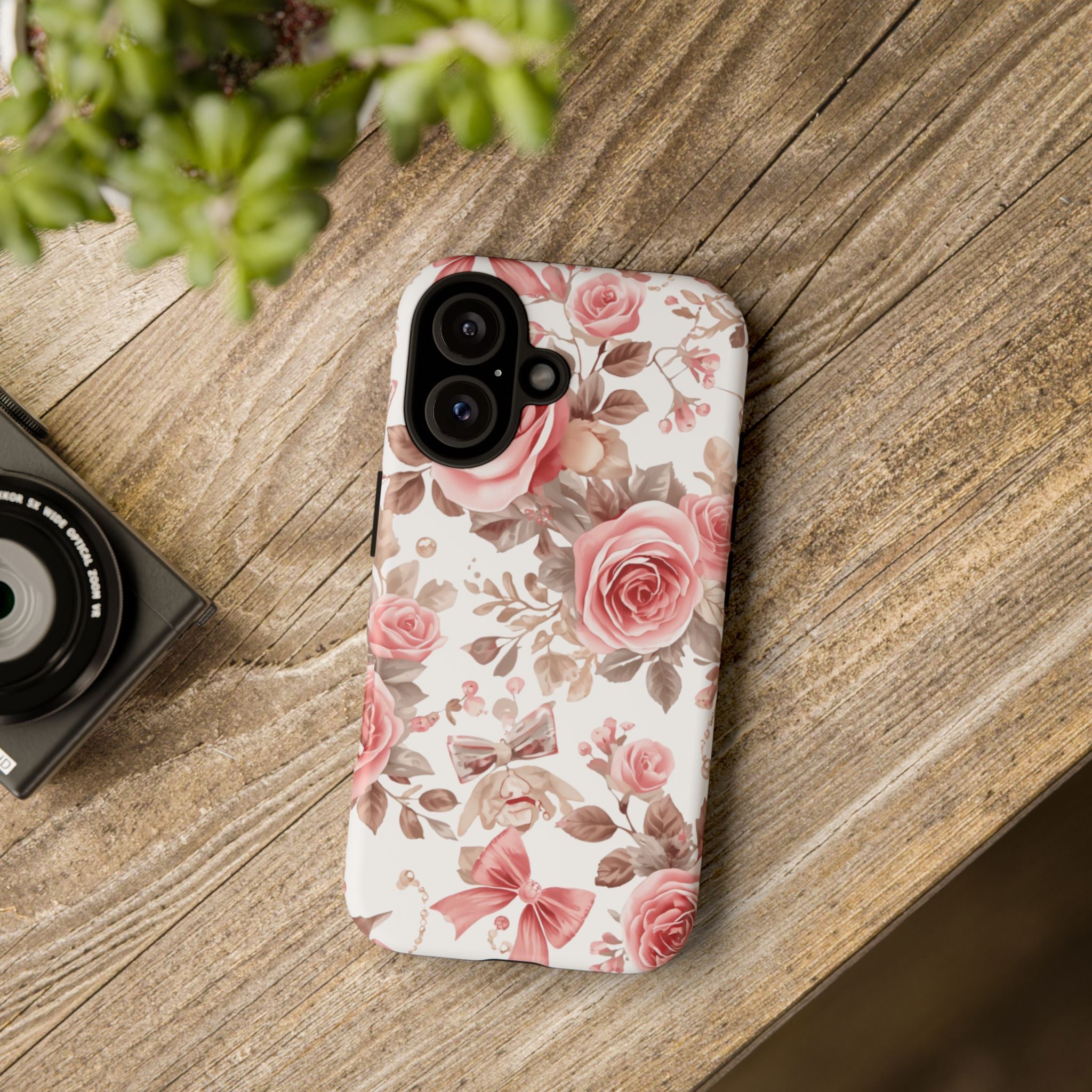 Coquette Floral Phone Case, Pink Rose Aesthetic Tough Case, Cute Vintage Floral Protective Cover for iPhone and Samsung