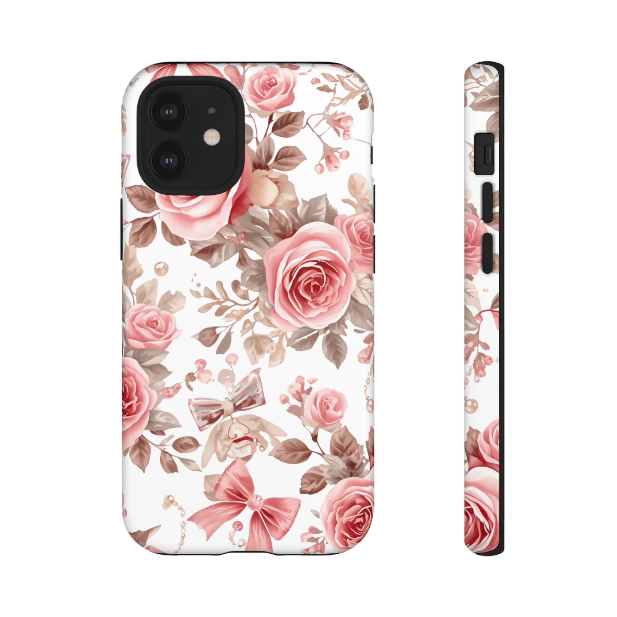 Coquette Floral Phone Case, Pink Rose Aesthetic Tough Case, Cute Vintage Floral Protective Cover for iPhone and Samsung