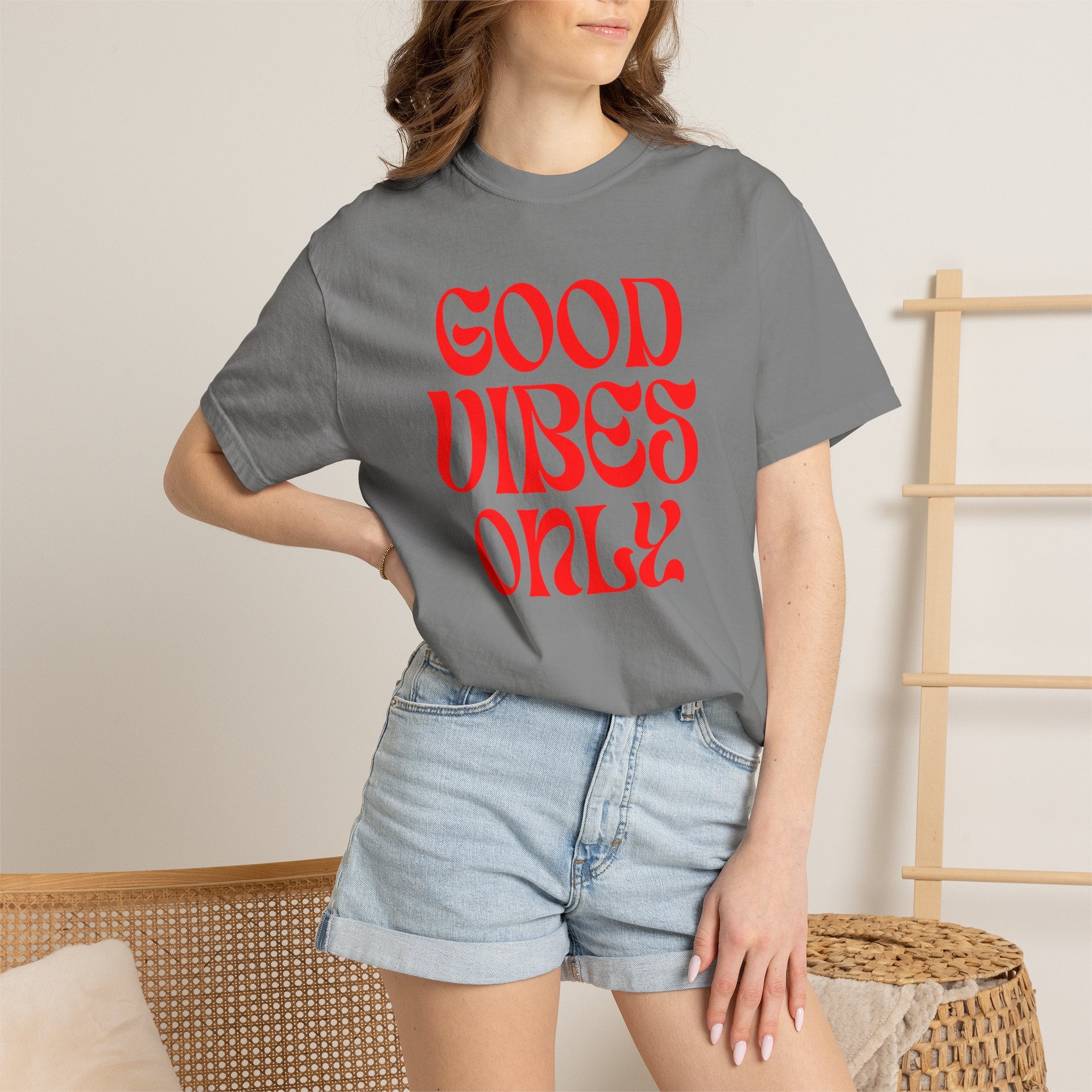 Good Vibes Only T‑Shirt — Retro Red Typography Graphic Tee