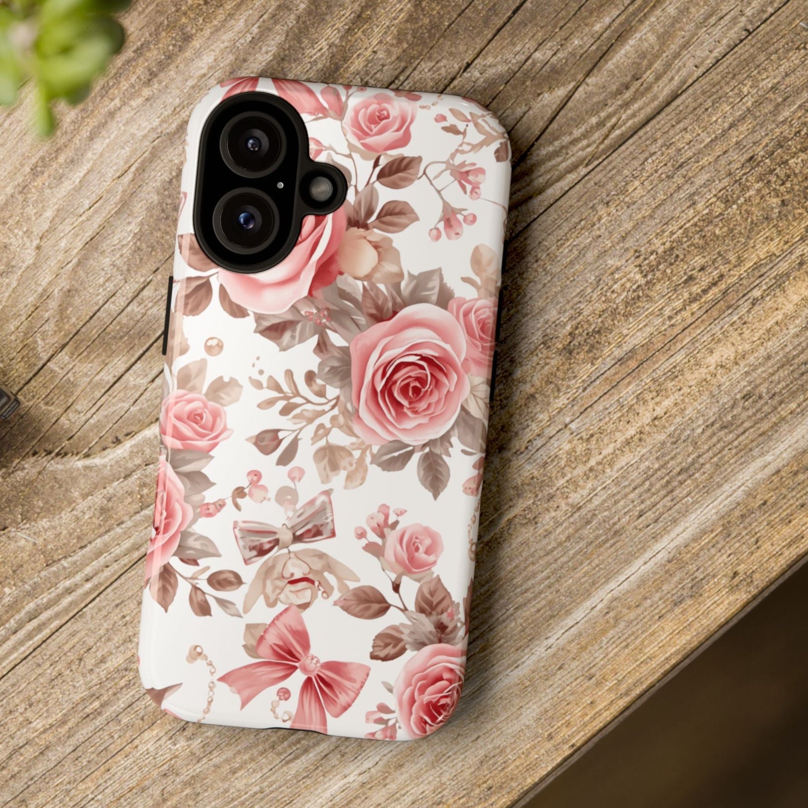Coquette Floral Phone Case, Pink Rose Aesthetic Tough Case, Cute Vintage Floral Protective Cover for iPhone and Samsung