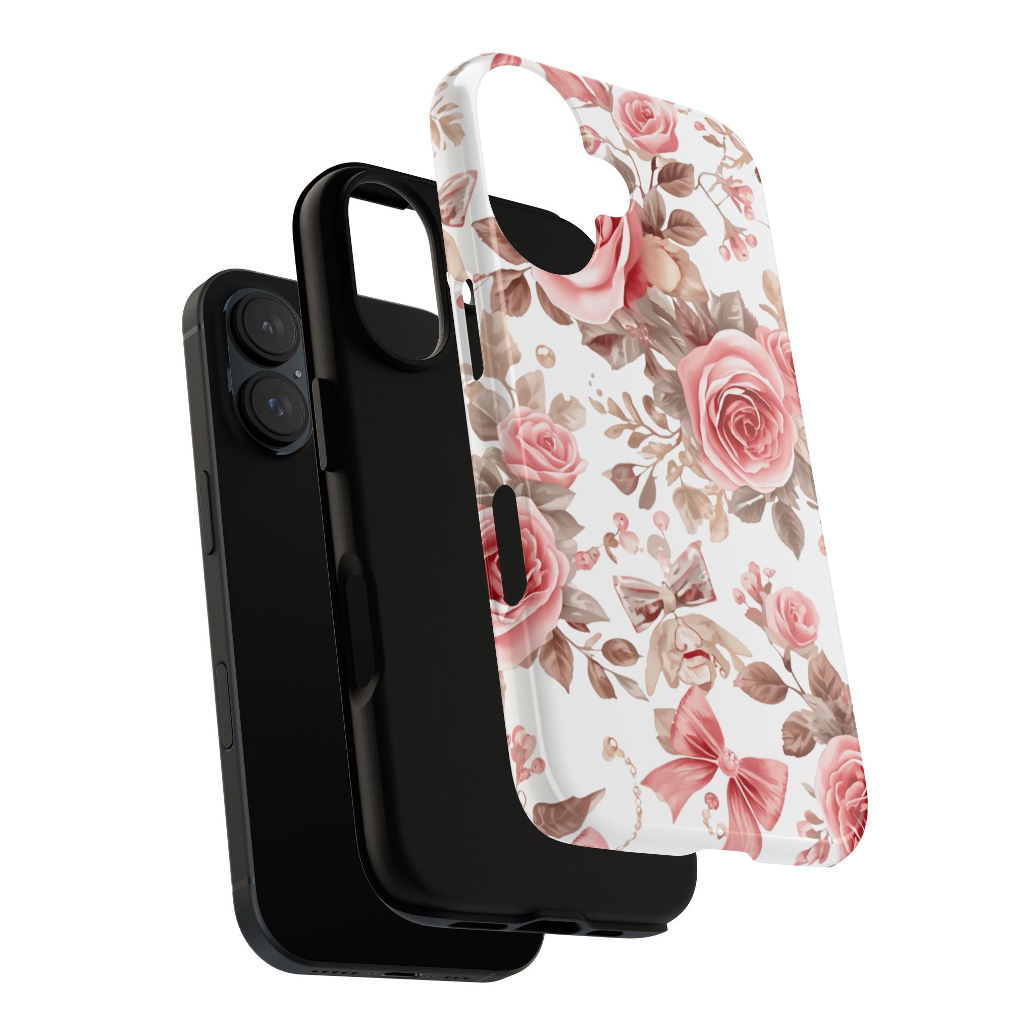 Coquette Floral Phone Case, Pink Rose Aesthetic Tough Case, Cute Vintage Floral Protective Cover for iPhone and Samsung