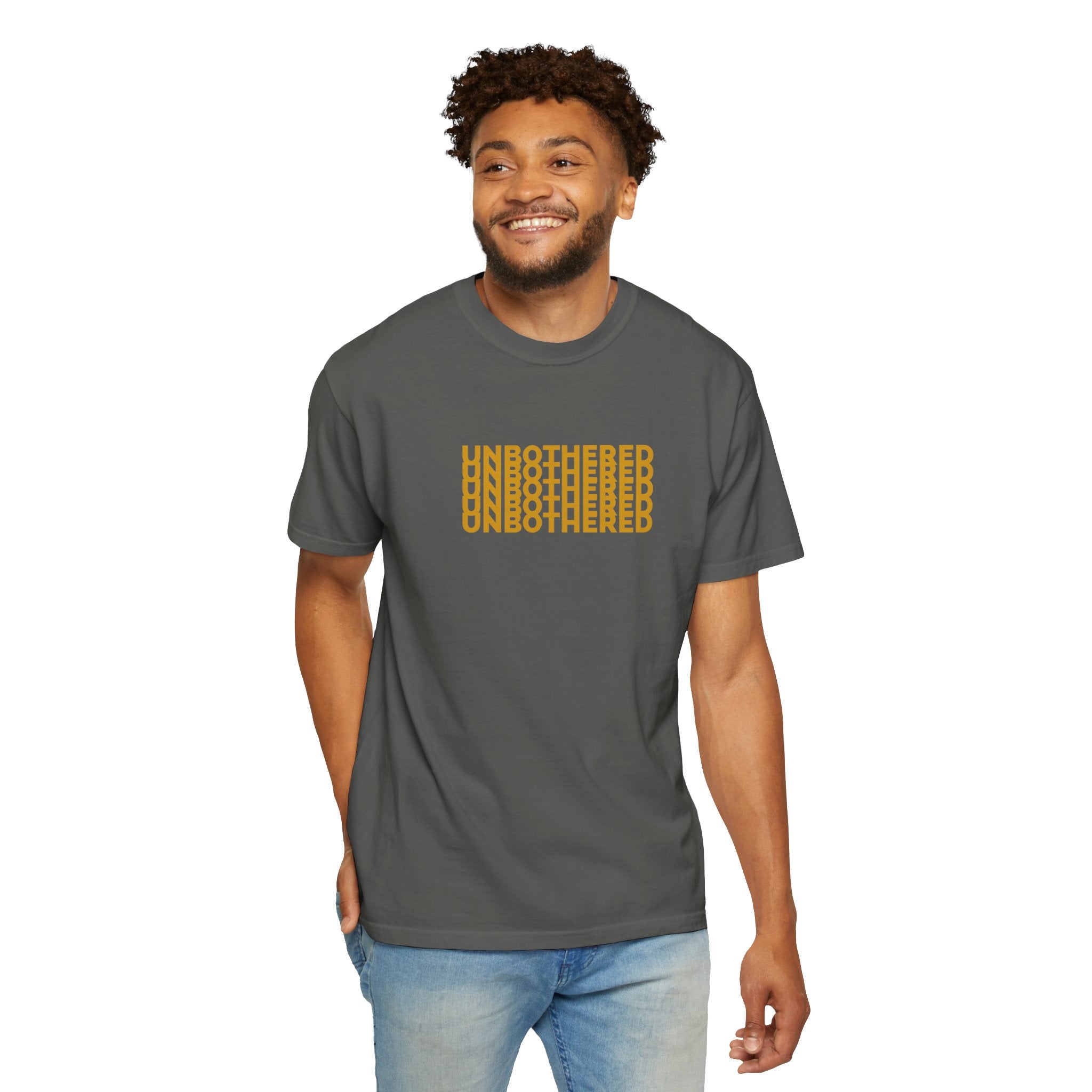 Unbothered Graphic T-Shirt — Minimal Stacked Text Tee