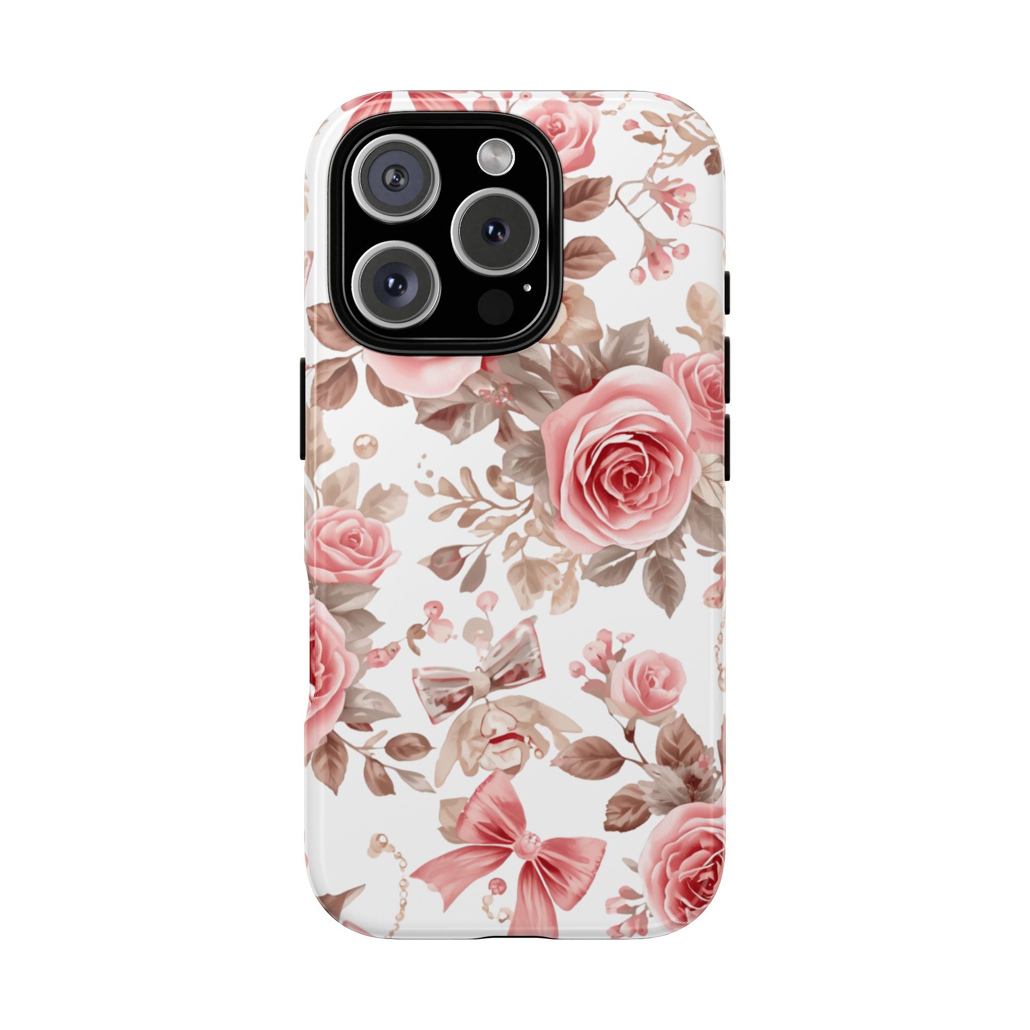 Coquette Floral Phone Case, Pink Rose Aesthetic Tough Case, Cute Vintage Floral Protective Cover for iPhone and Samsung