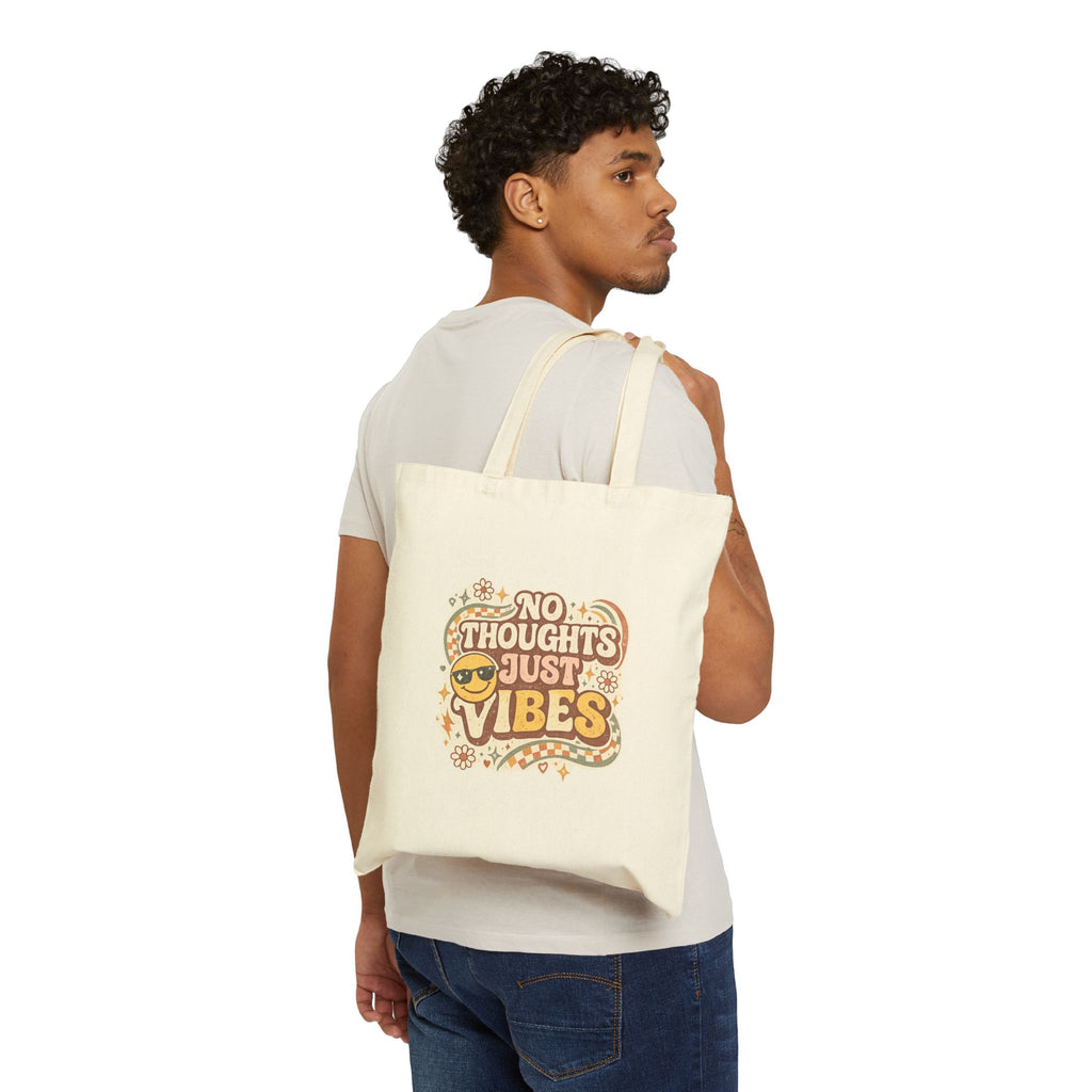 No Thoughts Just Vibes Canvas Tote Bag, Funny, Retro Aesthetic Tote bag, Groovy canvas Bag