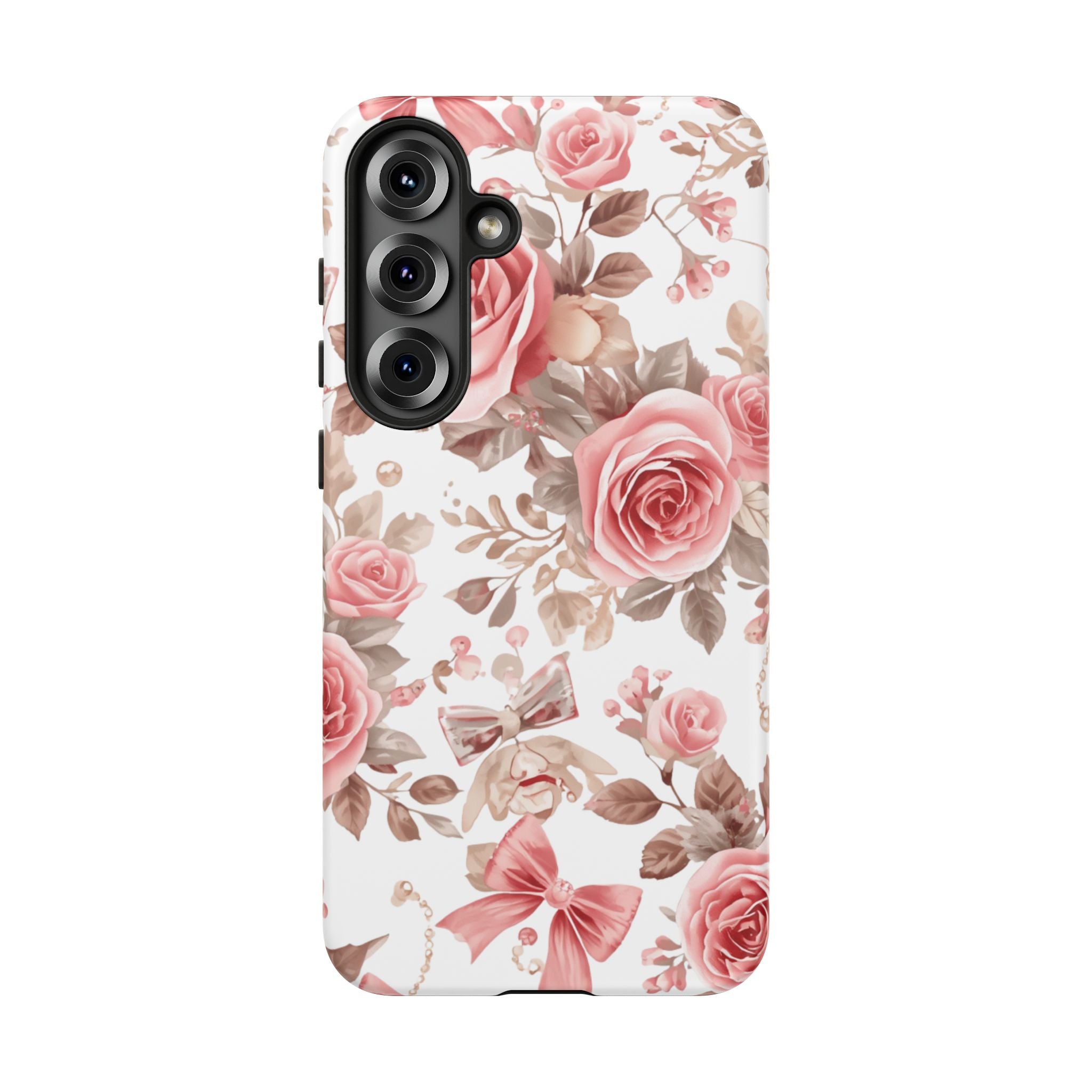 Coquette Floral Phone Case, Pink Rose Aesthetic Tough Case, Cute Vintage Floral Protective Cover for iPhone and Samsung