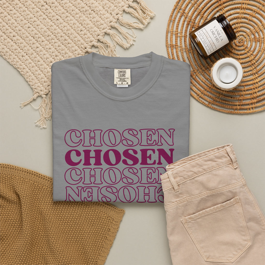 Chosen Repeating Graphic T-Shirt — Bold Mirror Text Tee