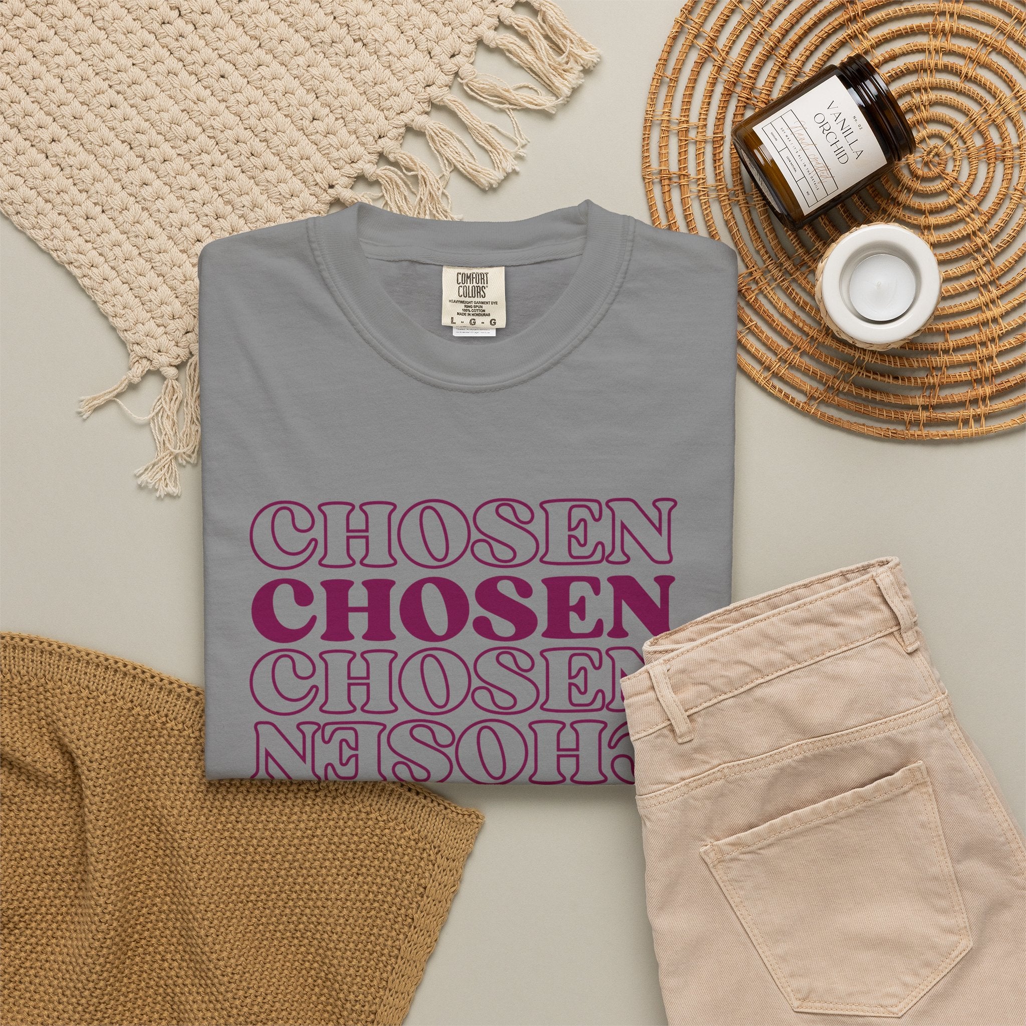 Chosen Repeating Graphic T-Shirt — Bold Mirror Text Tee