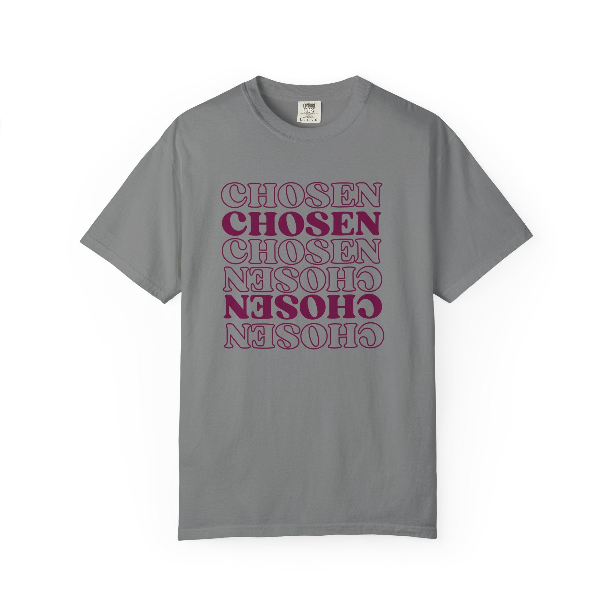 Chosen Repeating Graphic T-Shirt — Bold Mirror Text Tee