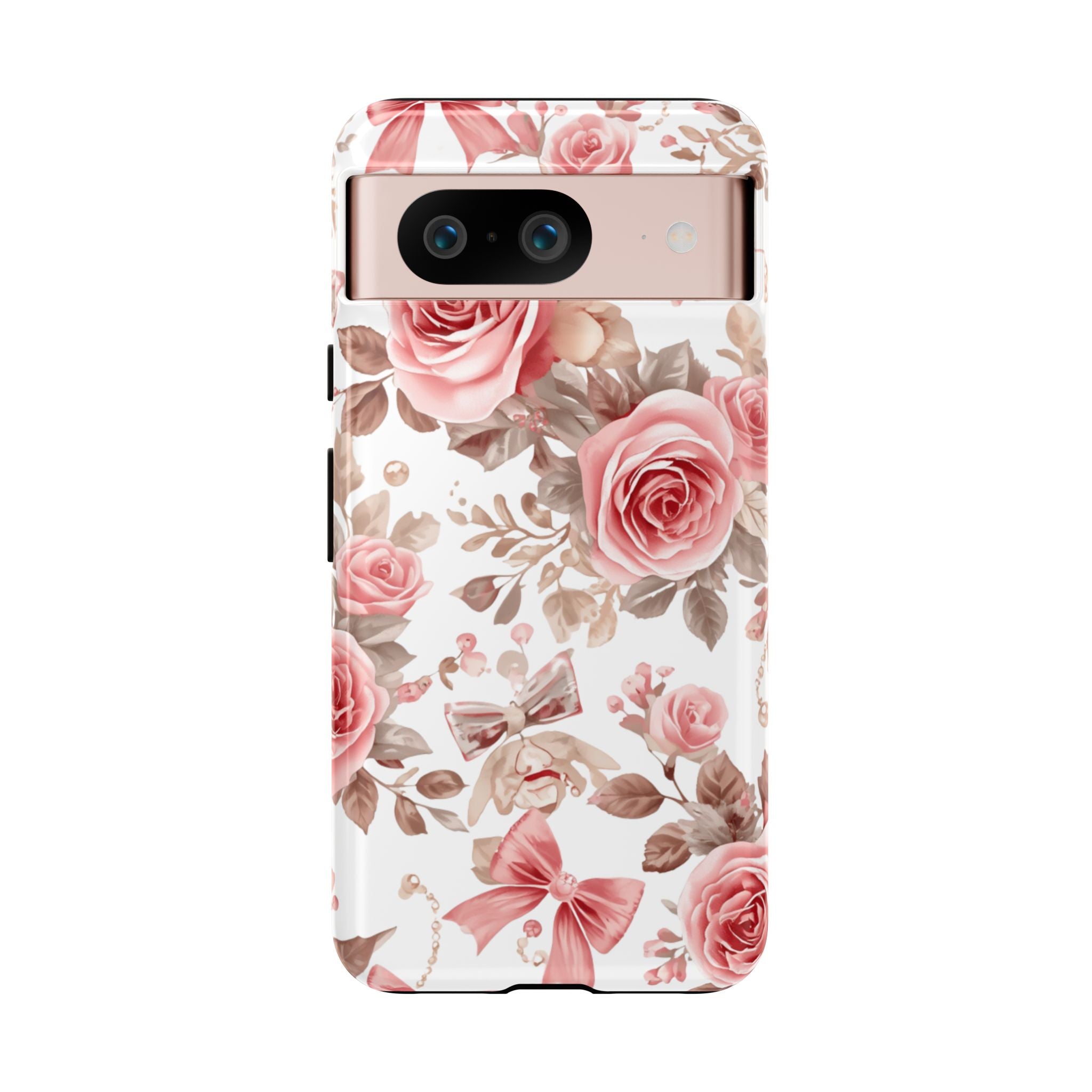 Coquette Floral Phone Case, Pink Rose Aesthetic Tough Case, Cute Vintage Floral Protective Cover for iPhone and Samsung