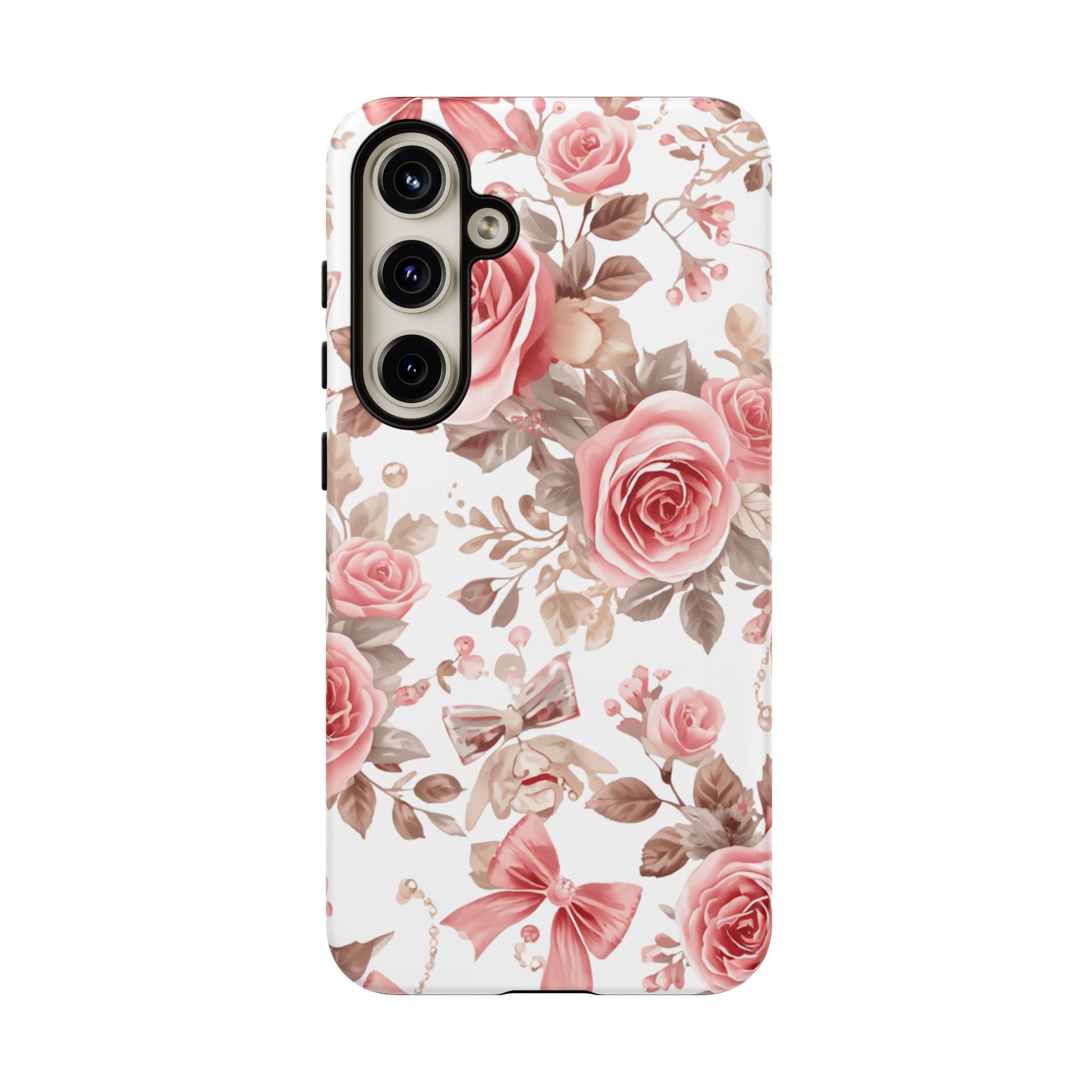 Coquette Floral Phone Case, Pink Rose Aesthetic Tough Case, Cute Vintage Floral Protective Cover for iPhone and Samsung