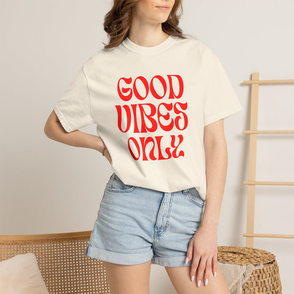 Good Vibes Only T‑Shirt — Retro Red Typography Graphic Tee