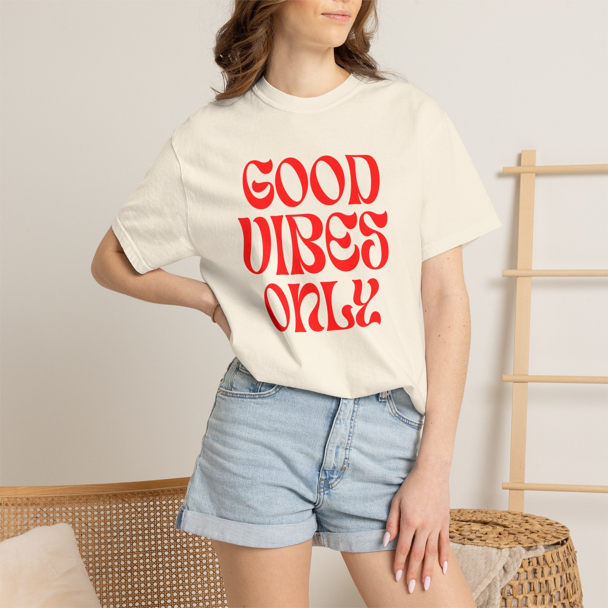 Good Vibes Only T‑Shirt — Retro Red Typography Graphic Tee