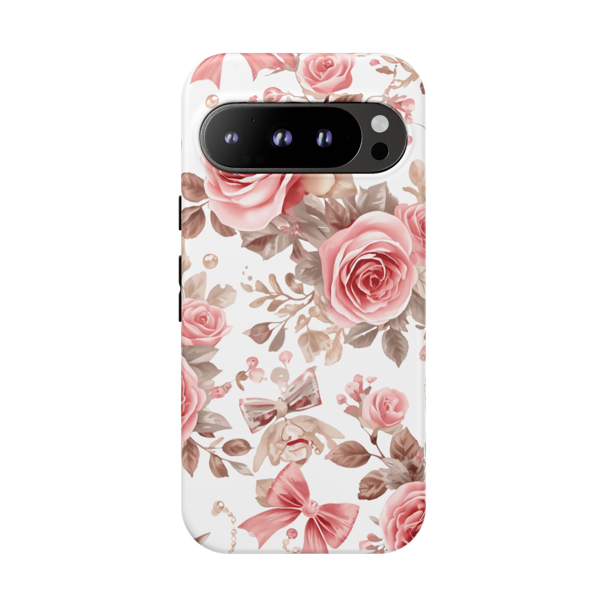 Coquette Floral Phone Case, Pink Rose Aesthetic Tough Case, Cute Vintage Floral Protective Cover for iPhone and Samsung