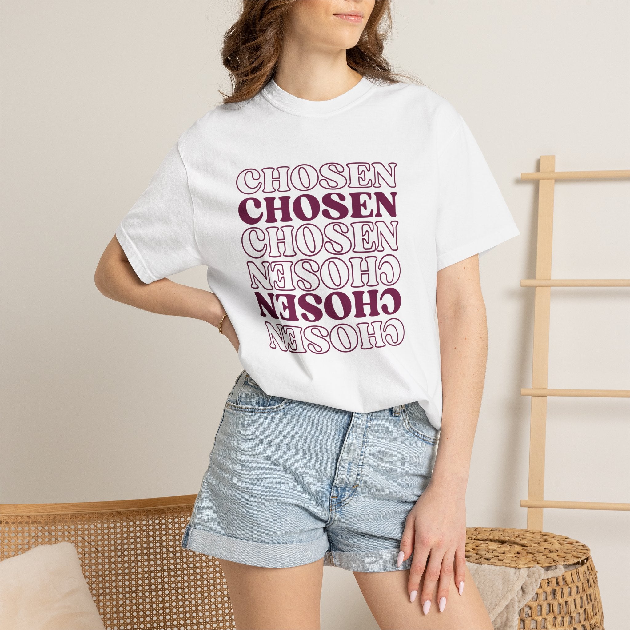 Chosen Repeating Graphic T-Shirt — Bold Mirror Text Tee