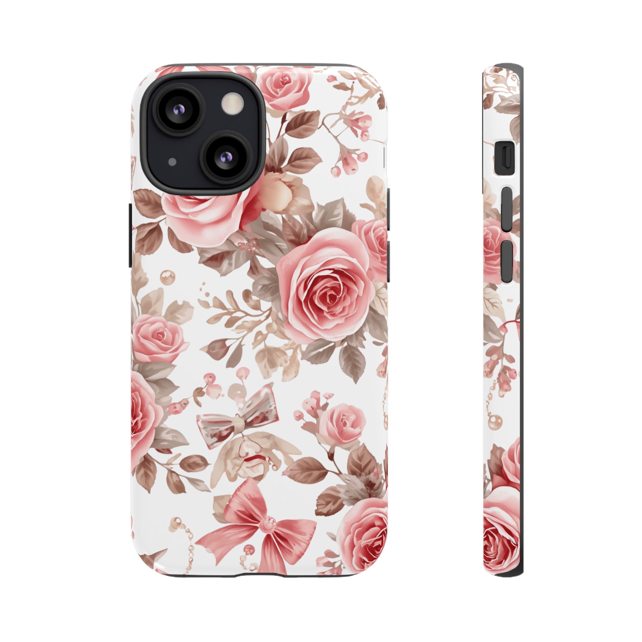 Coquette Floral Phone Case, Pink Rose Aesthetic Tough Case, Cute Vintage Floral Protective Cover for iPhone and Samsung