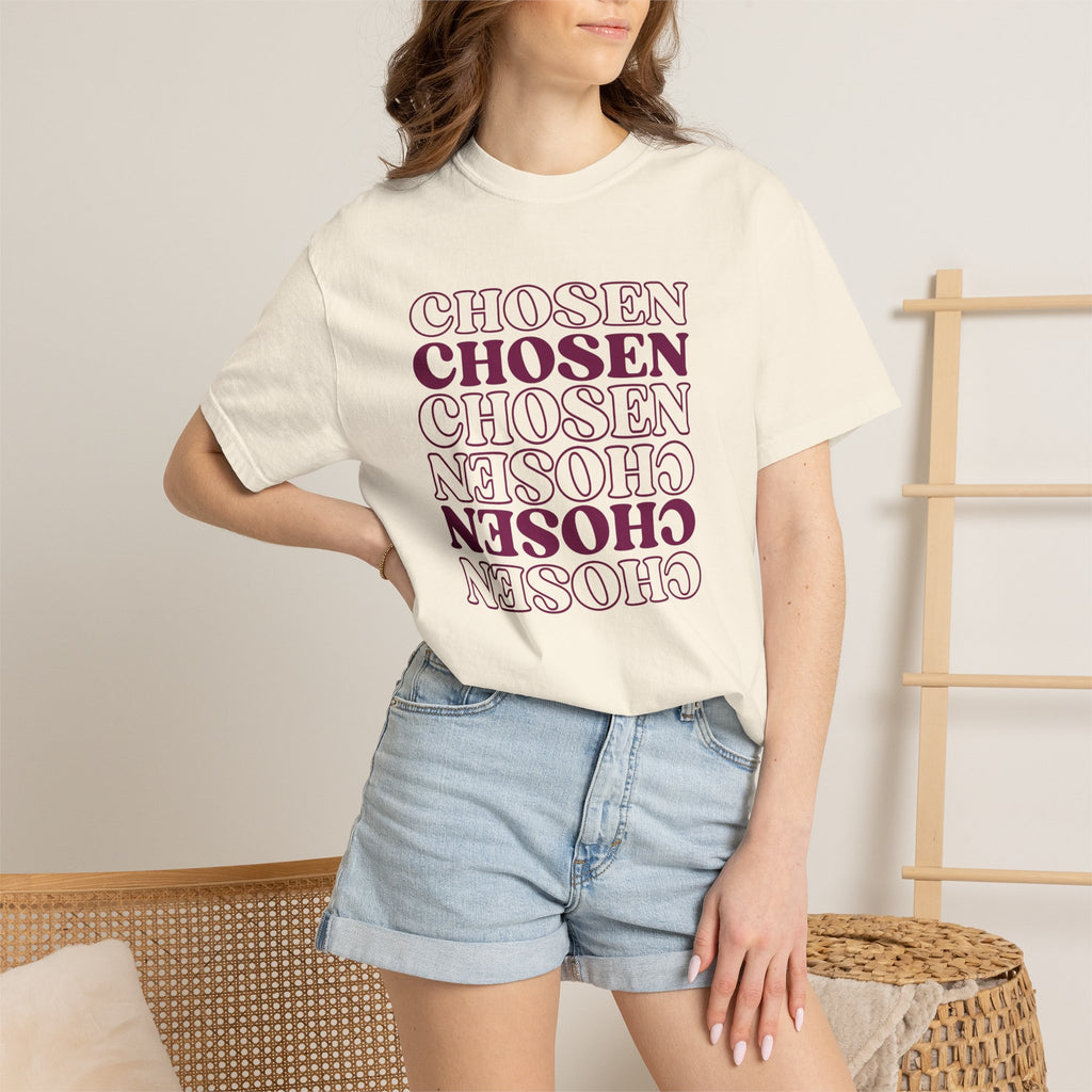 Chosen Repeating Graphic T-Shirt — Bold Mirror Text Tee