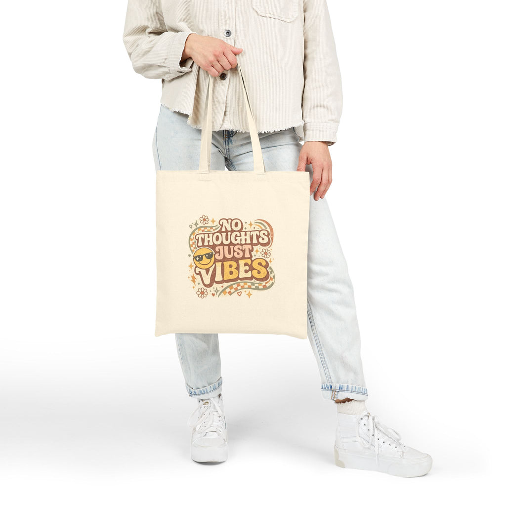 No Thoughts Just Vibes Canvas Tote Bag, Funny, Retro Aesthetic Tote bag, Groovy canvas Bag