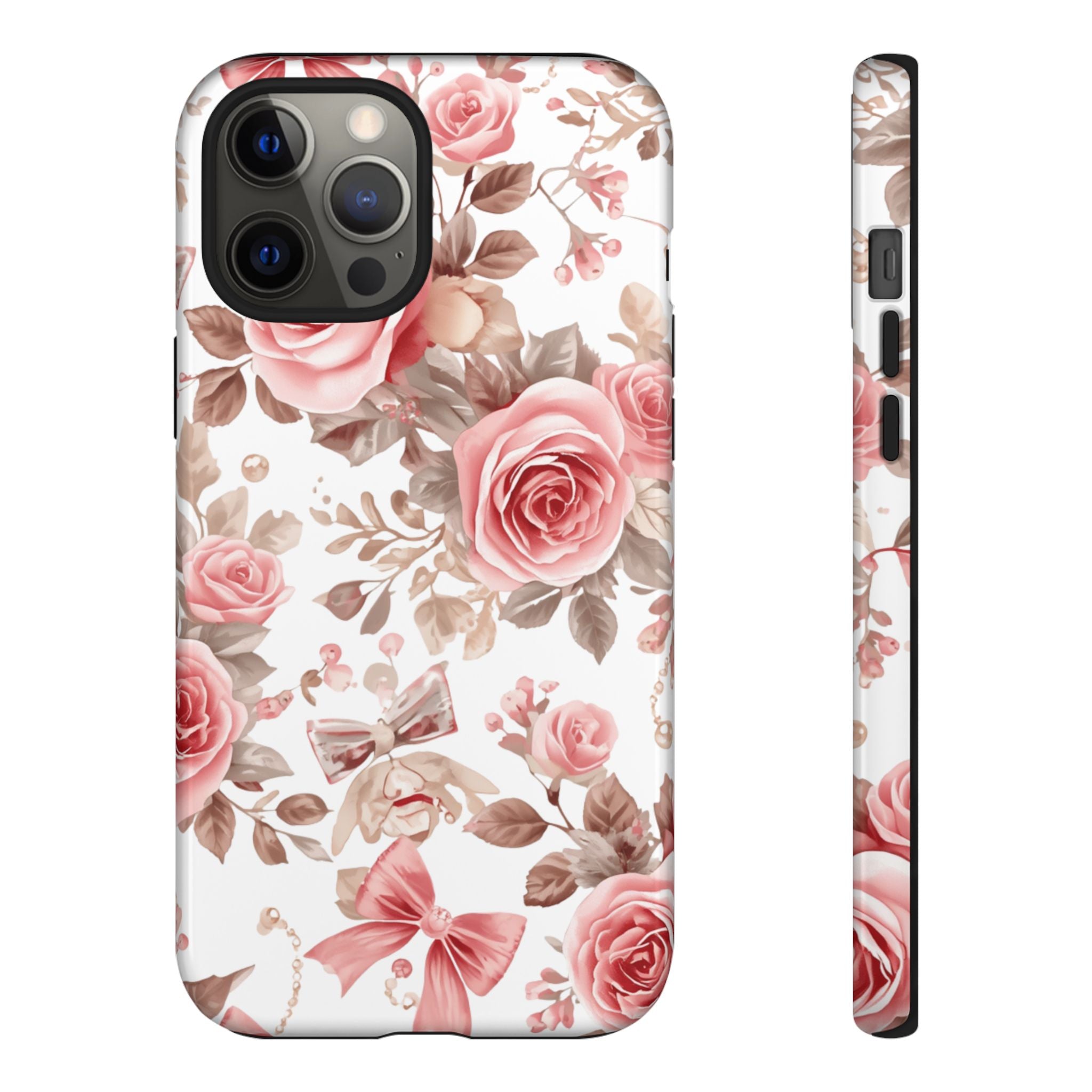 Coquette Floral Phone Case, Pink Rose Aesthetic Tough Case, Cute Vintage Floral Protective Cover for iPhone and Samsung