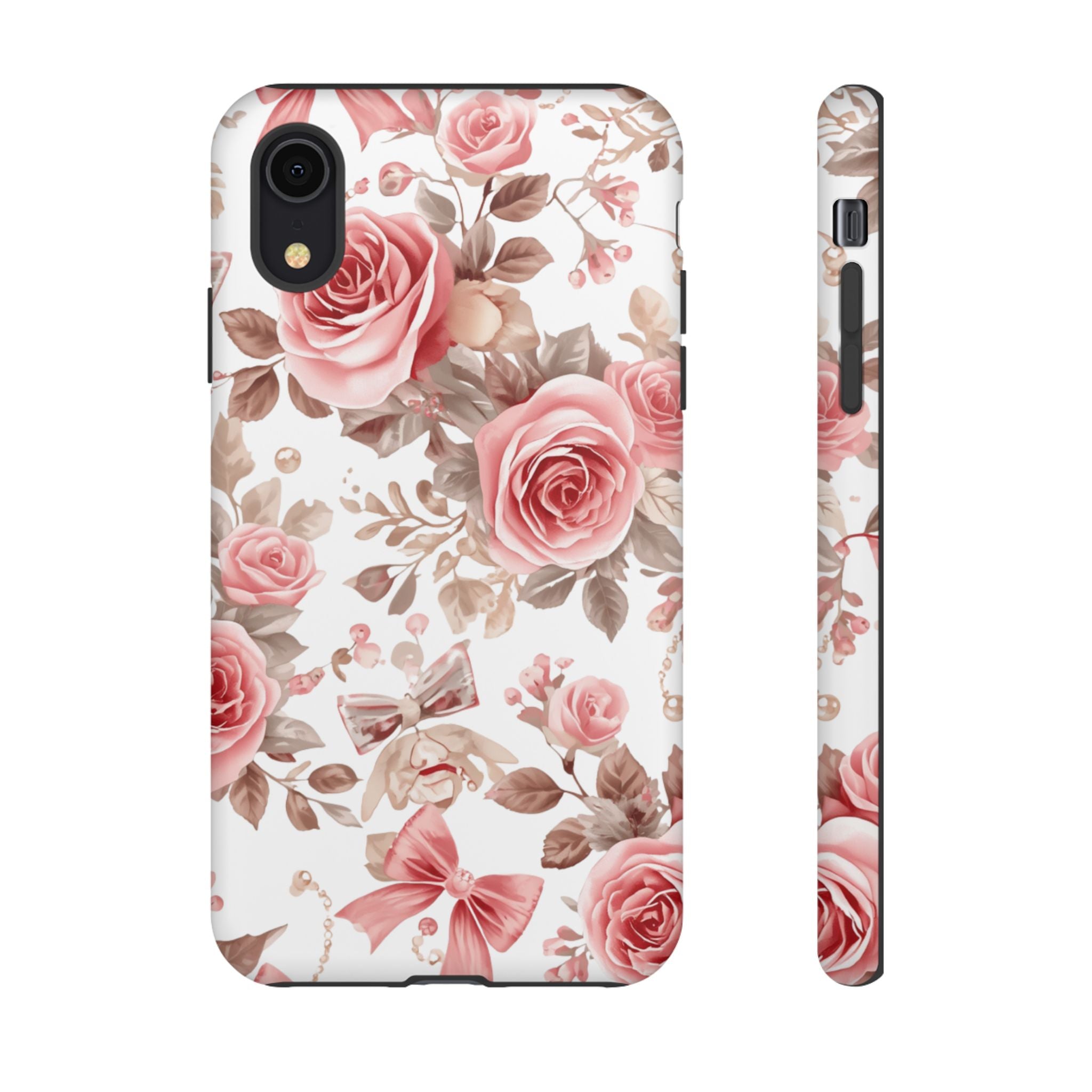 Coquette Floral Phone Case, Pink Rose Aesthetic Tough Case, Cute Vintage Floral Protective Cover for iPhone and Samsung