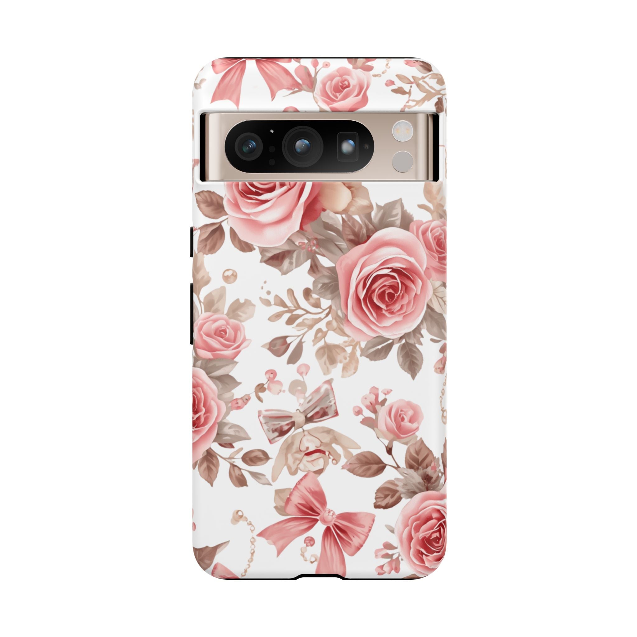 Coquette Floral Phone Case, Pink Rose Aesthetic Tough Case, Cute Vintage Floral Protective Cover for iPhone and Samsung