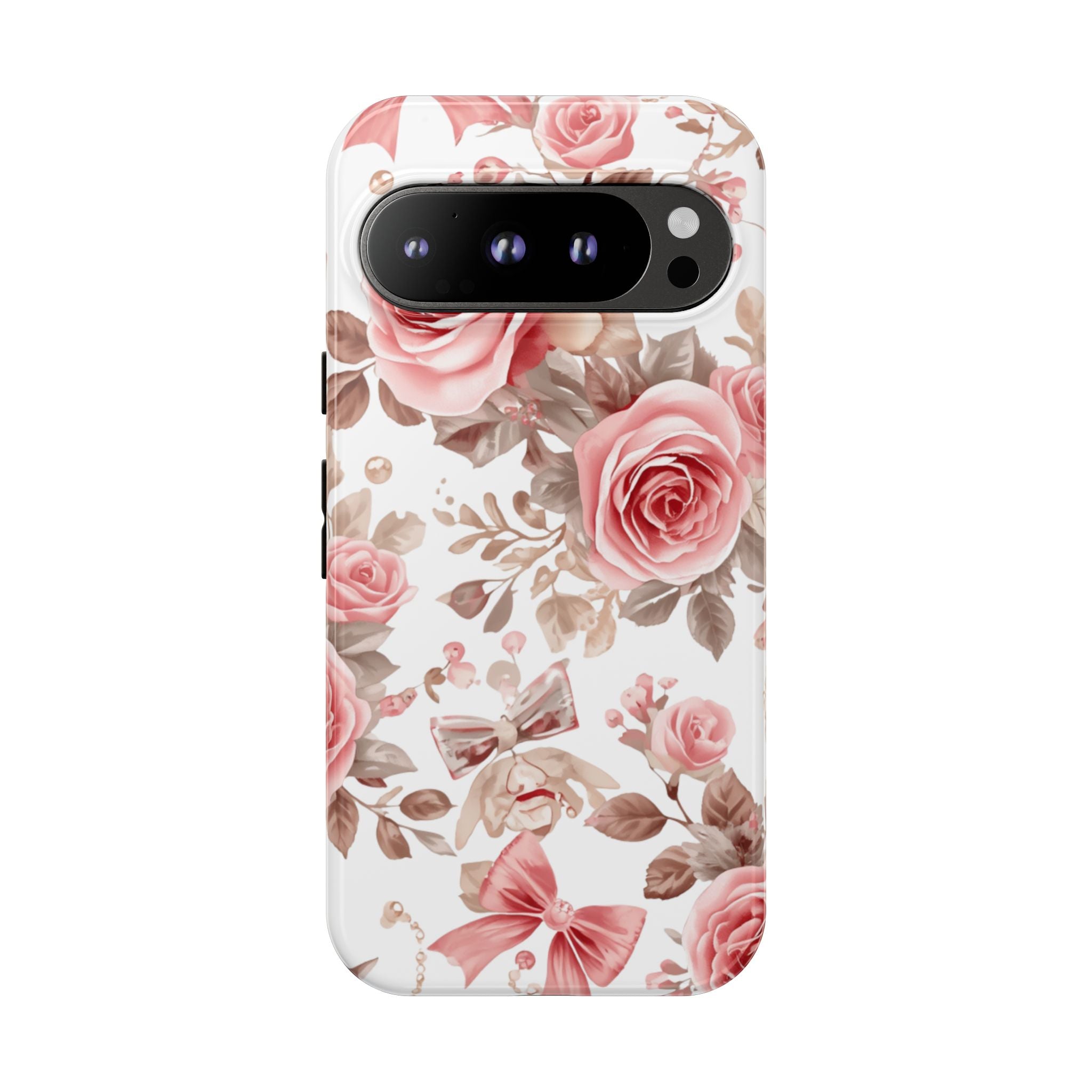Coquette Floral Phone Case, Pink Rose Aesthetic Tough Case, Cute Vintage Floral Protective Cover for iPhone and Samsung