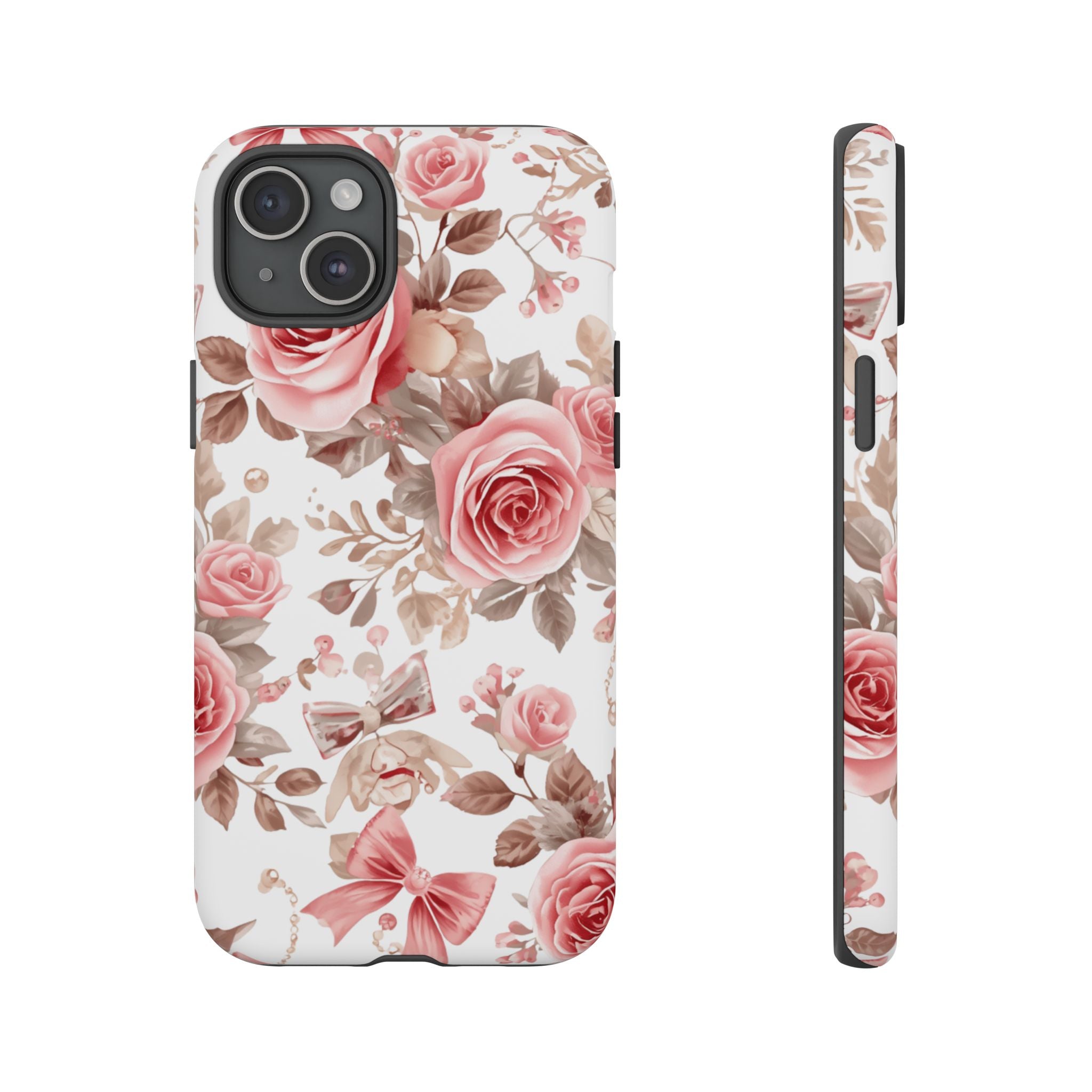 Coquette Floral Phone Case, Pink Rose Aesthetic Tough Case, Cute Vintage Floral Protective Cover for iPhone and Samsung