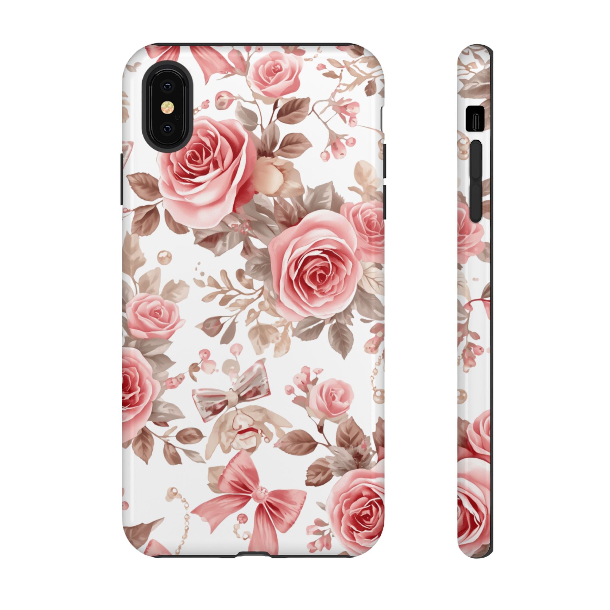 Coquette Floral Phone Case, Pink Rose Aesthetic Tough Case, Cute Vintage Floral Protective Cover for iPhone and Samsung