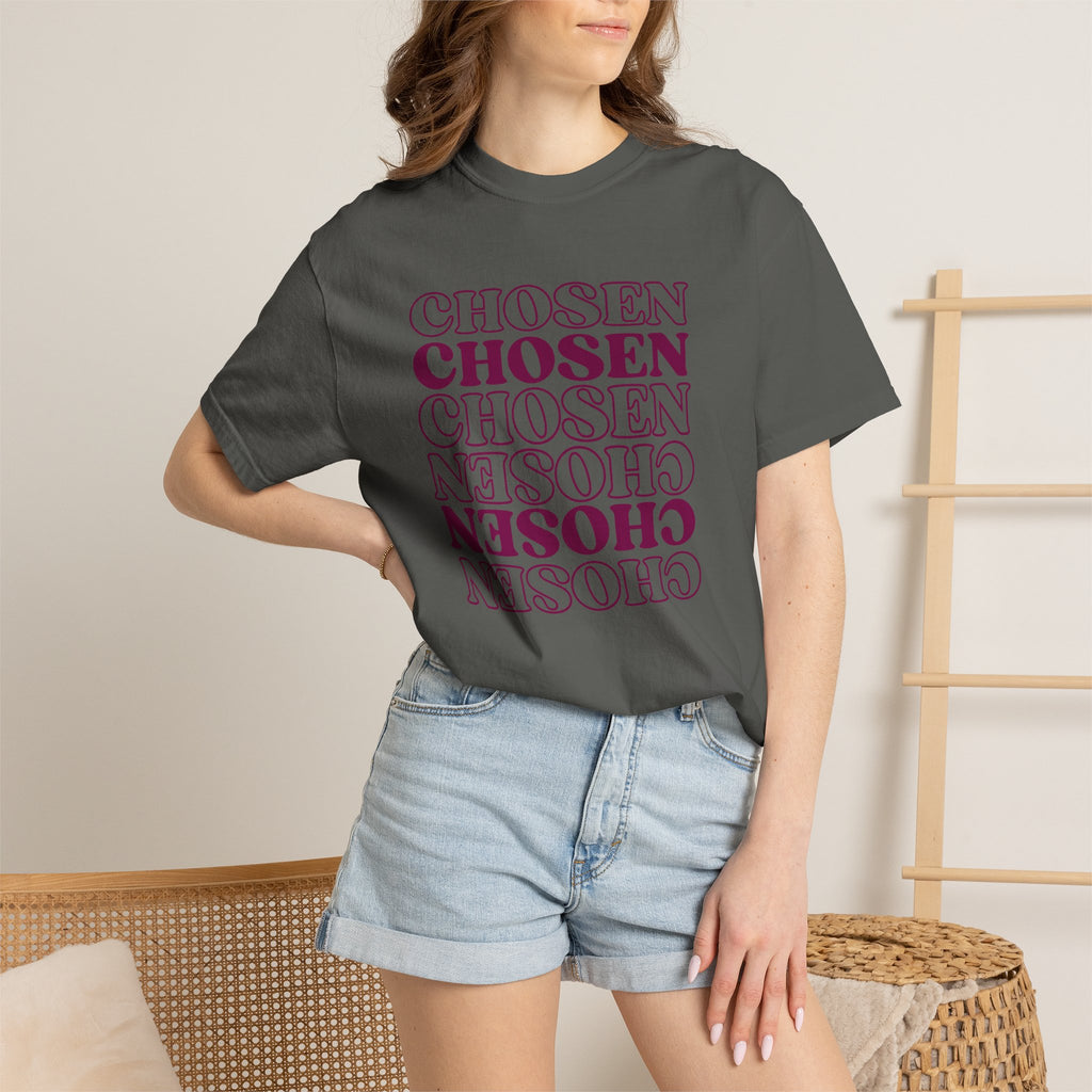 Chosen Repeating Graphic T-Shirt — Bold Mirror Text Tee