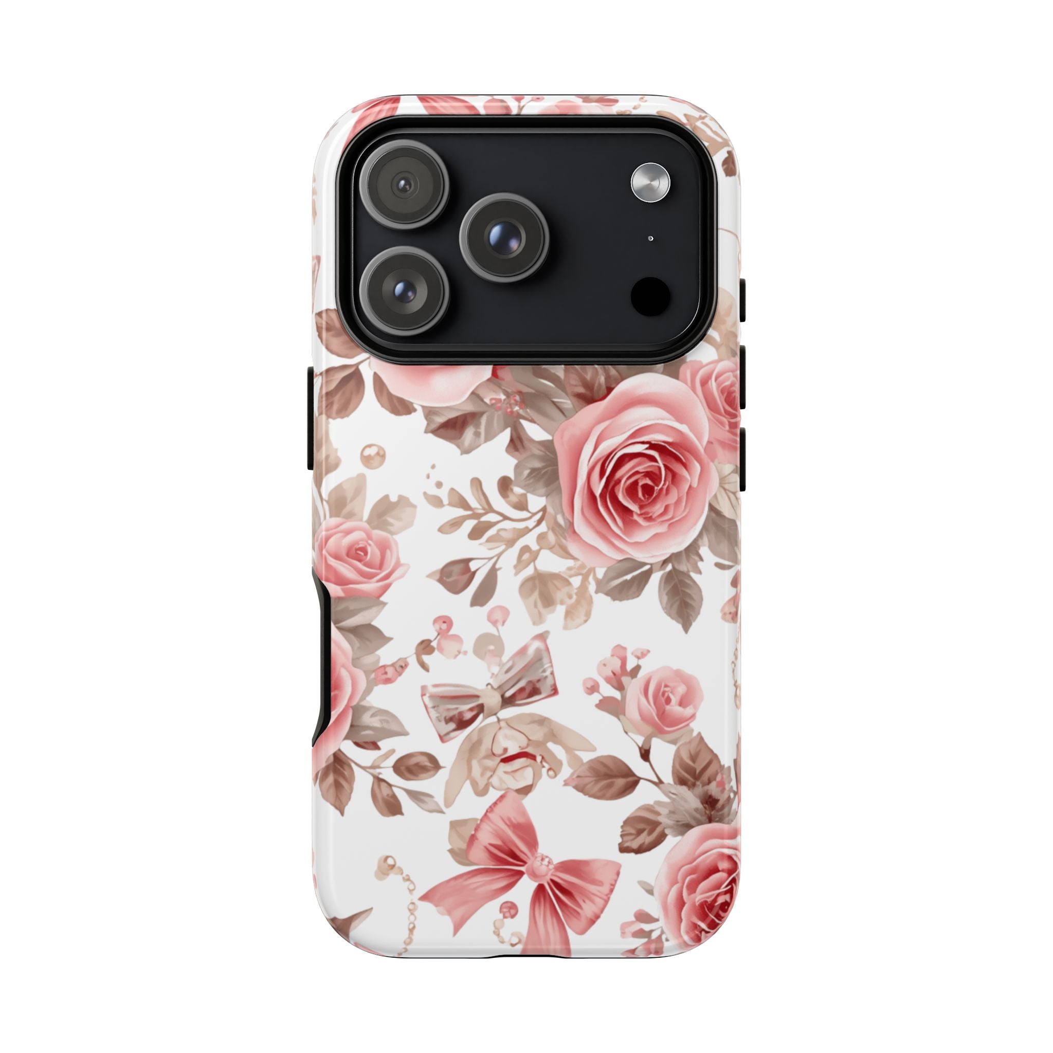 Coquette Floral Phone Case, Pink Rose Aesthetic Tough Case, Cute Vintage Floral Protective Cover for iPhone and Samsung