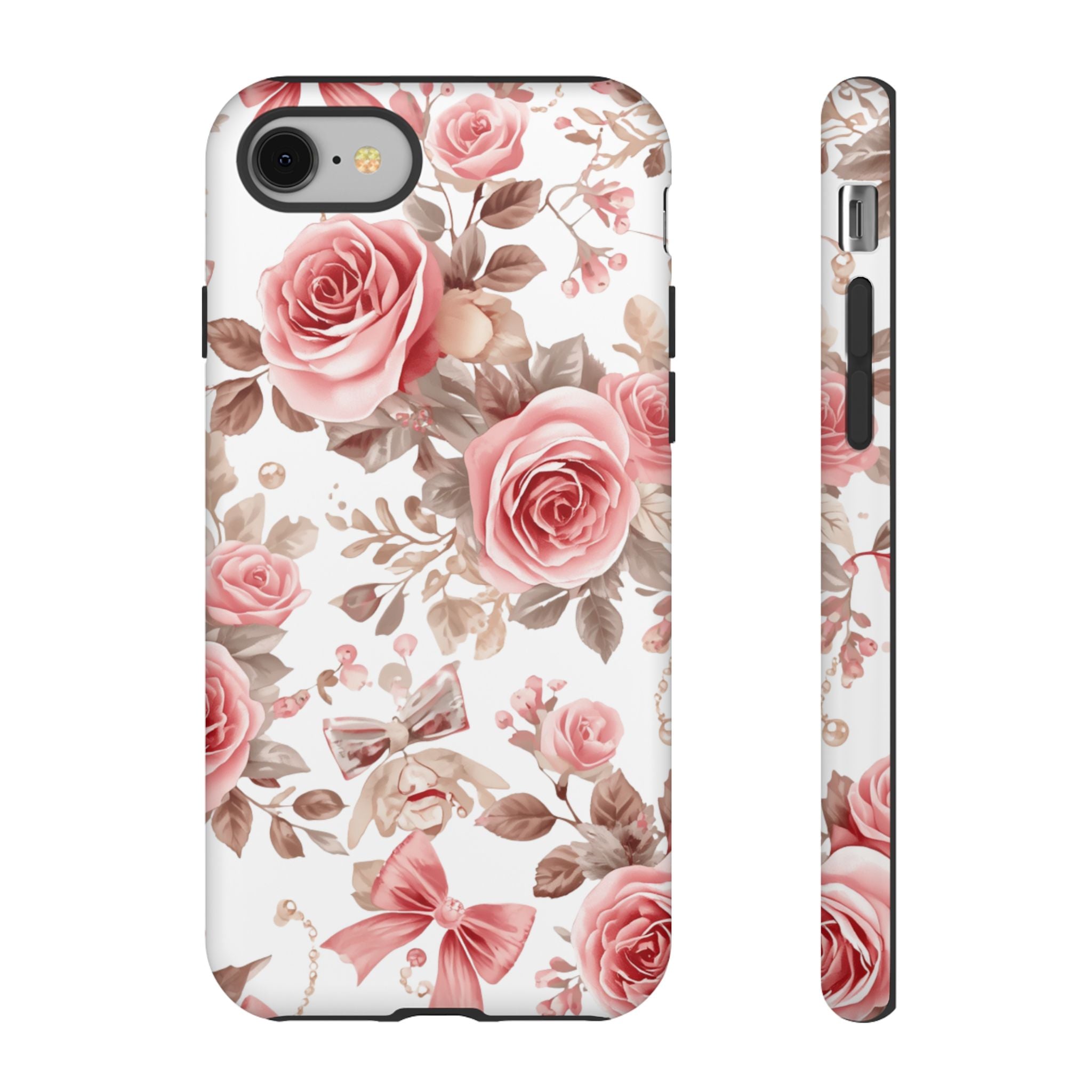 Coquette Floral Phone Case, Pink Rose Aesthetic Tough Case, Cute Vintage Floral Protective Cover for iPhone and Samsung