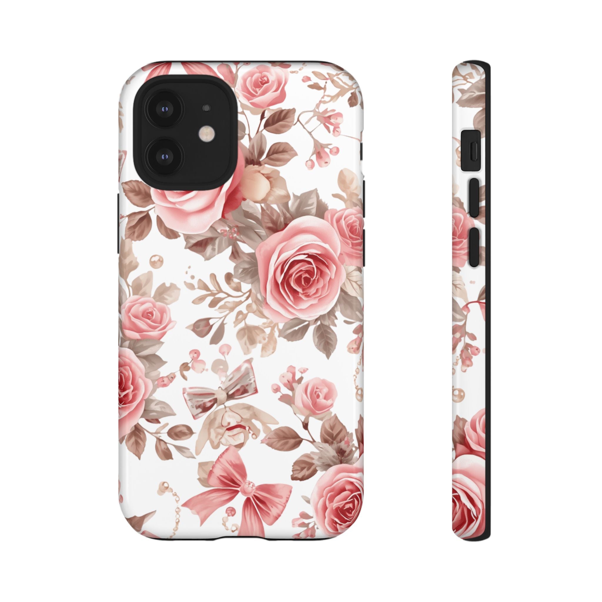 Coquette Floral Phone Case, Pink Rose Aesthetic Tough Case, Cute Vintage Floral Protective Cover for iPhone and Samsung