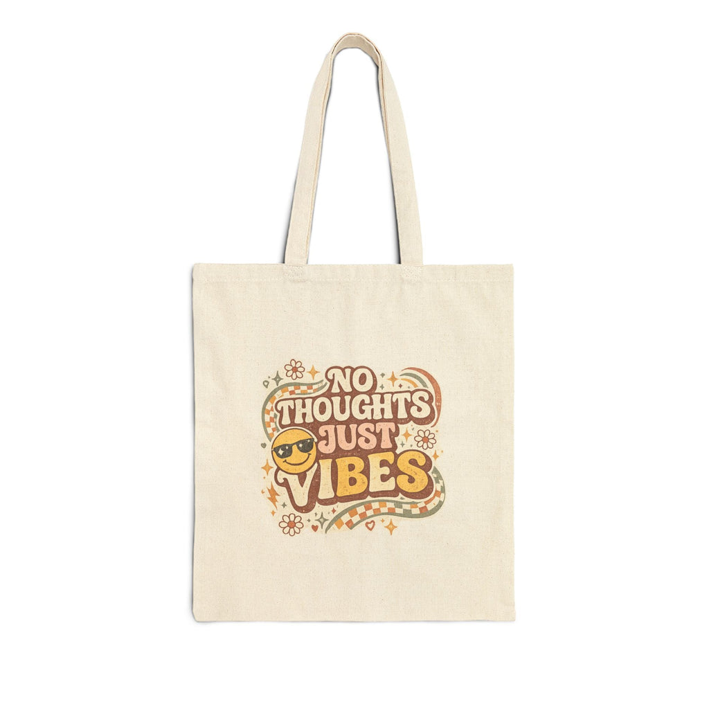No Thoughts Just Vibes Canvas Tote Bag, Funny, Retro Aesthetic Tote bag, Groovy canvas Bag