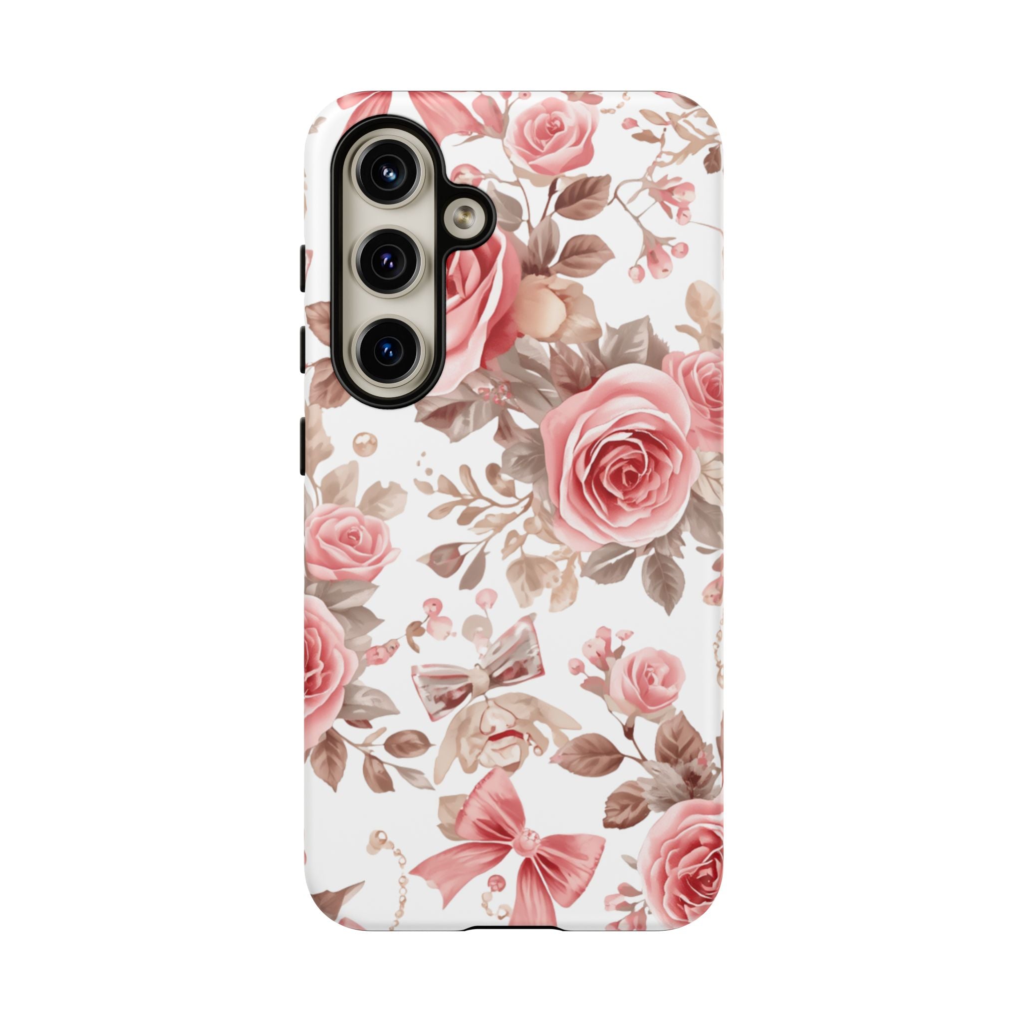 Coquette Floral Phone Case, Pink Rose Aesthetic Tough Case, Cute Vintage Floral Protective Cover for iPhone and Samsung