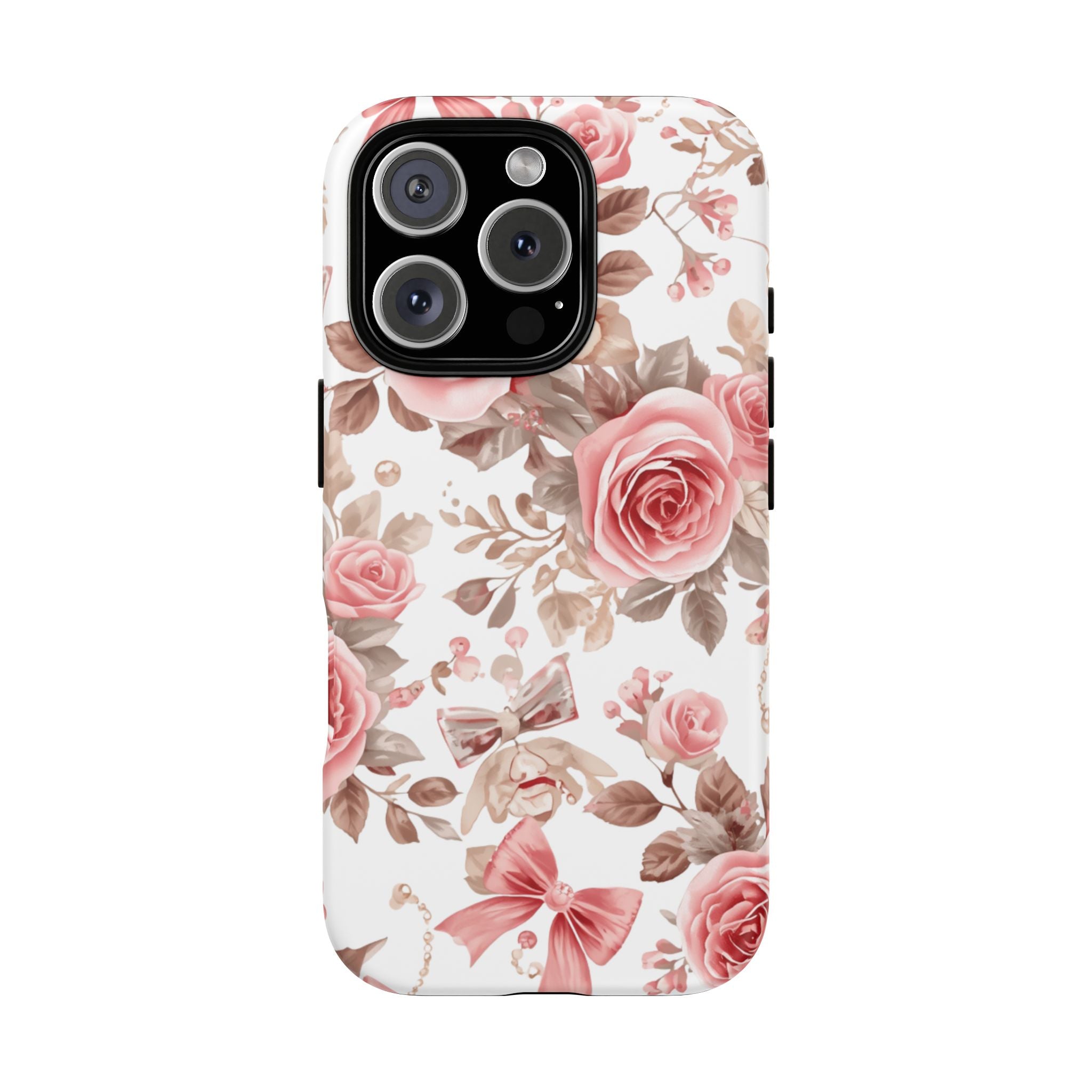 Coquette Floral Phone Case, Pink Rose Aesthetic Tough Case, Cute Vintage Floral Protective Cover for iPhone and Samsung