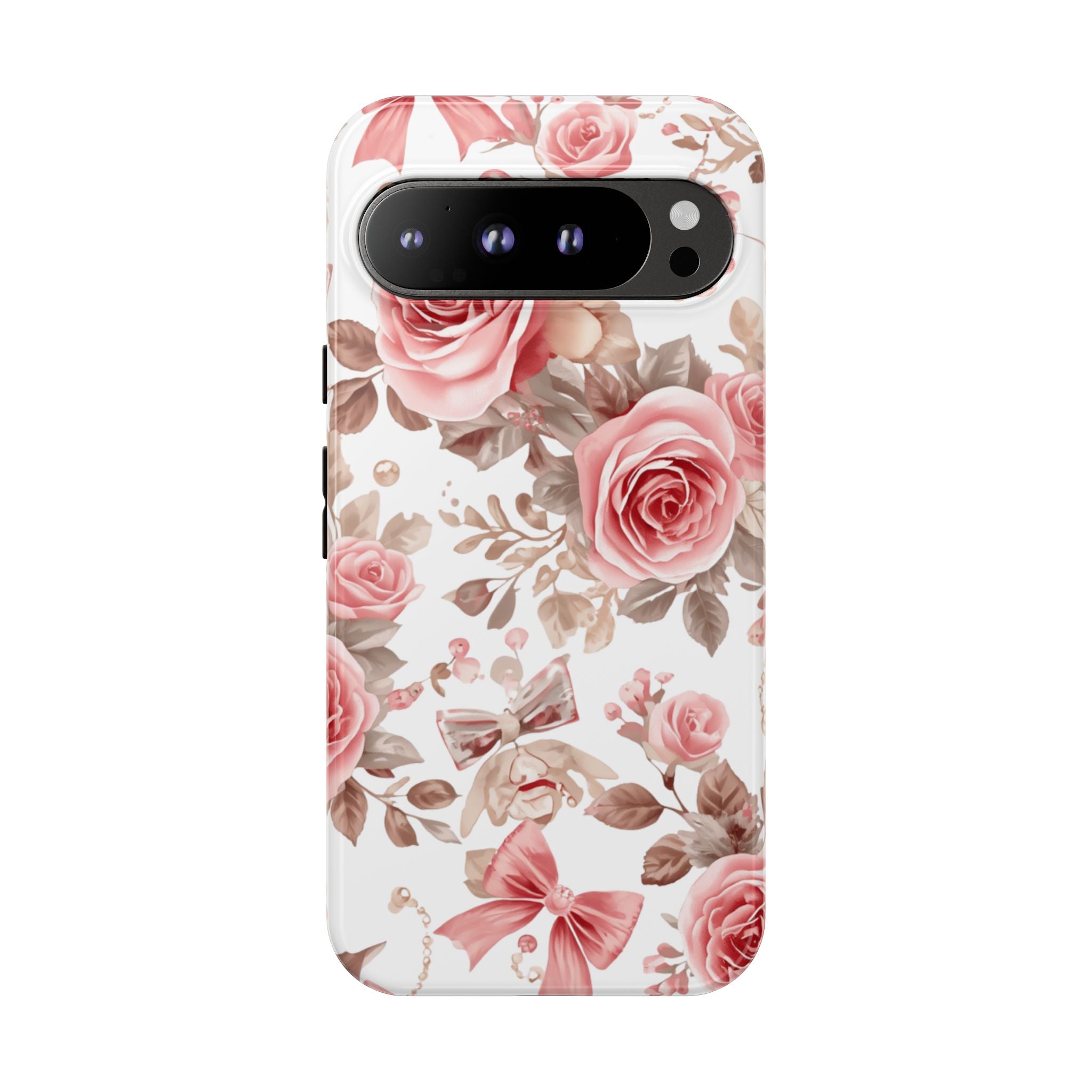 Coquette Floral Phone Case, Pink Rose Aesthetic Tough Case, Cute Vintage Floral Protective Cover for iPhone and Samsung