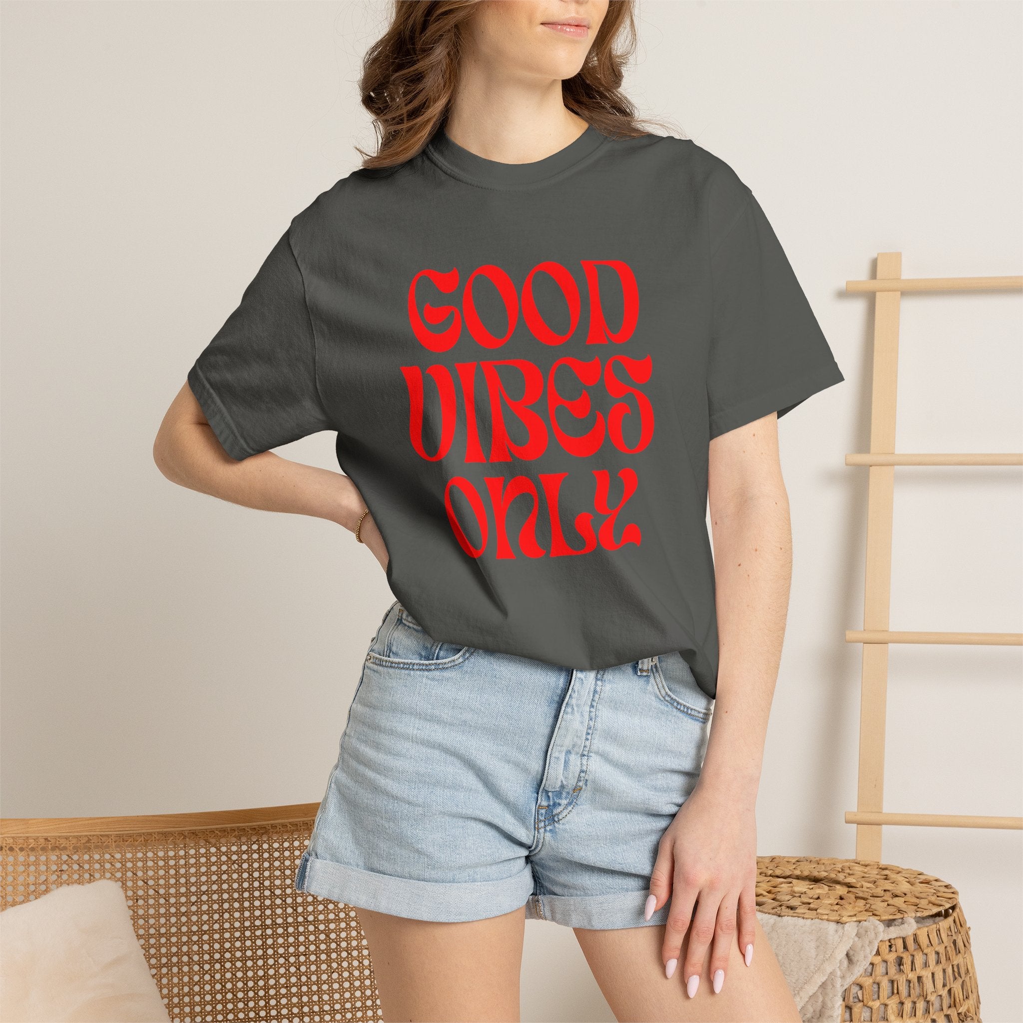 Good Vibes Only T‑Shirt — Retro Red Typography Graphic Tee