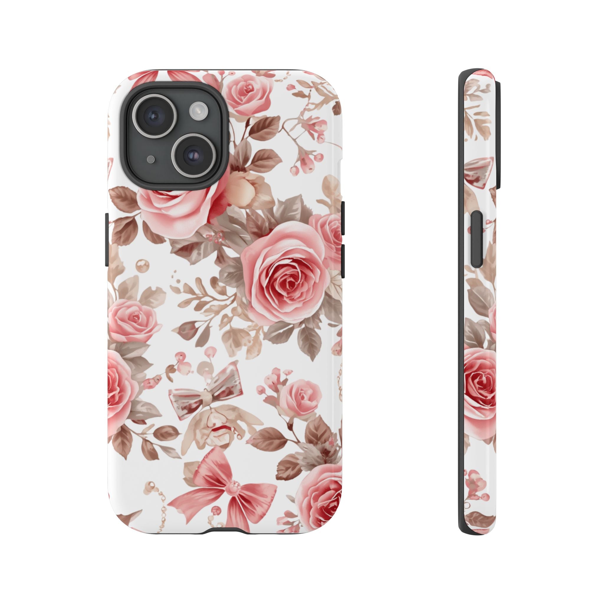 Coquette Floral Phone Case, Pink Rose Aesthetic Tough Case, Cute Vintage Floral Protective Cover for iPhone and Samsung